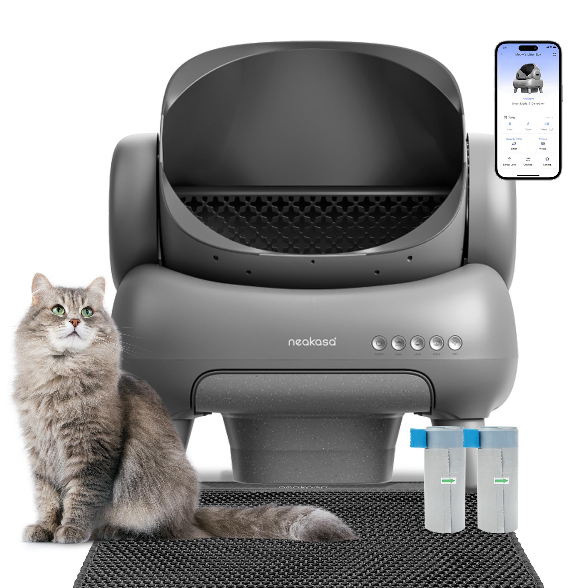Neakasa M1 Plus Selbstreinigende Katzentoilette mit offenes Design, XXL Kapazität Katzenklo, App-Steuerung, sicher, geruchsfrei und hygienisch, mit Katzenstreu Matte, Cat Litter Box für mehrere Katzen