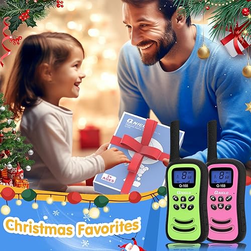 Miniatura 7 de QNIGLO Walkie Talkies recargables, paquete de 2 walkie talkies para niños, radios de 2 vías para niños, juegos de campamento al aire libre, juguetes
