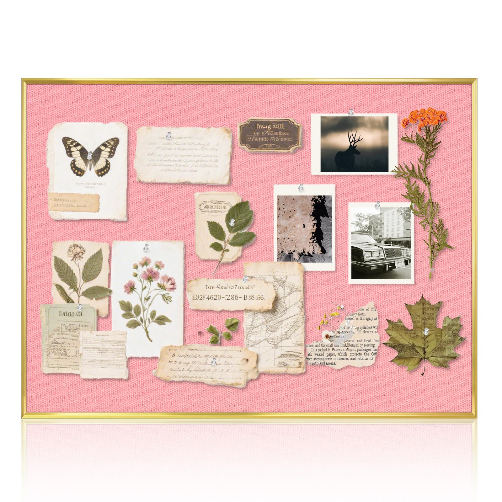 QUEENLINK Linen Bulletin Board 36 x 24 Inches, Fabric Cork Board for Wall with Gold Aluminum Frame, Hanging Pin Board Tack Board for Home Office Room Decor, 10 Push Pins, Pink Linen — image 1