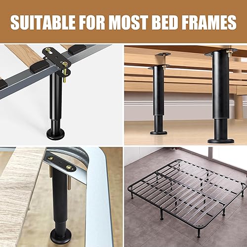 Miniatura 7 de 4 patas de soporte central de altura ajustable de metal para marco de cama, patas de soporte de cama para listones de madera, reemplazo de patas de