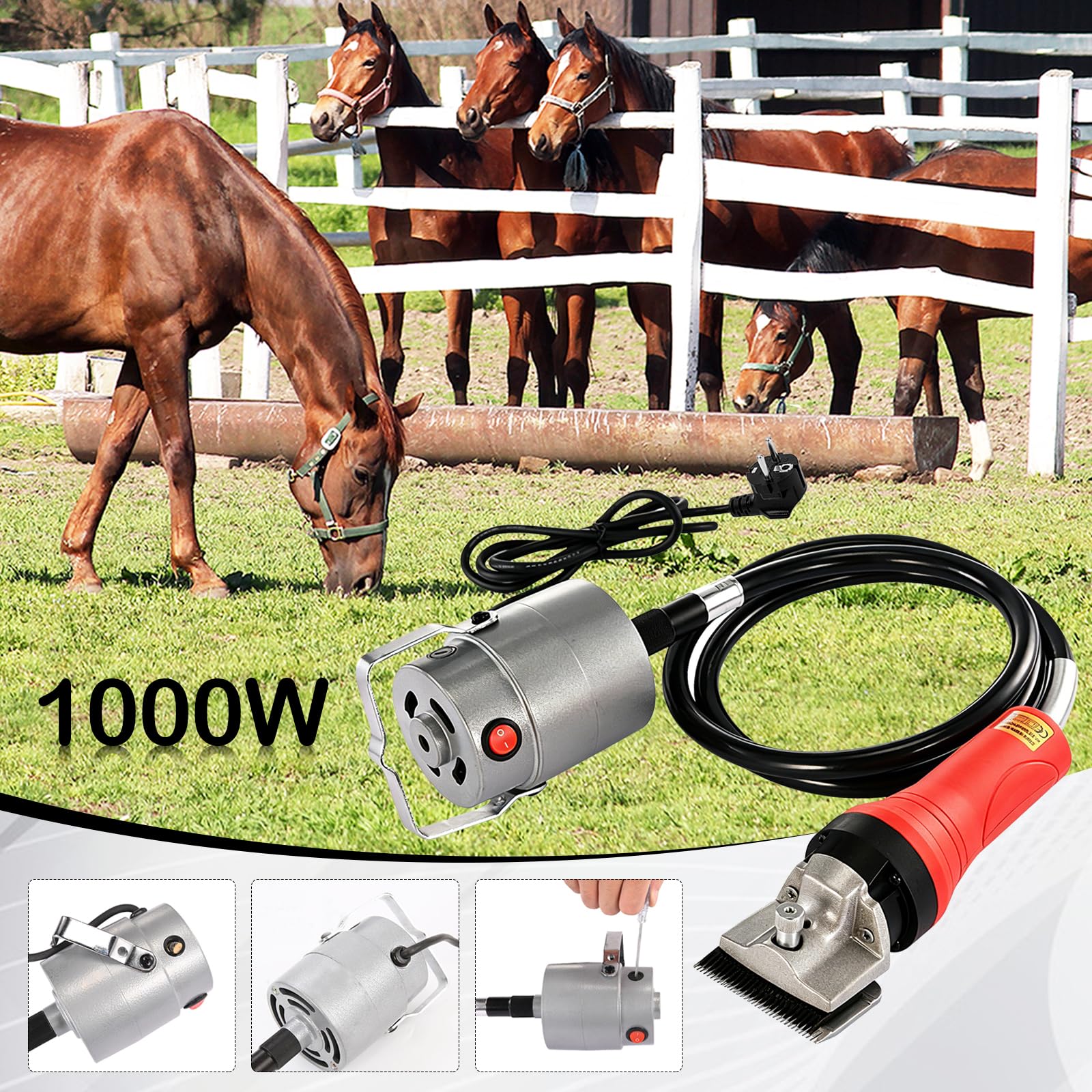 Esquiladora para Caballos Profesional, 690W 2800 RPM Cortapelos Eléctrica de Alta Potencia con Motor Colgante y Eje Flexible Juego de Cuchillas de 24 Dientes Maquinilla para Equinos Ponis Cabras