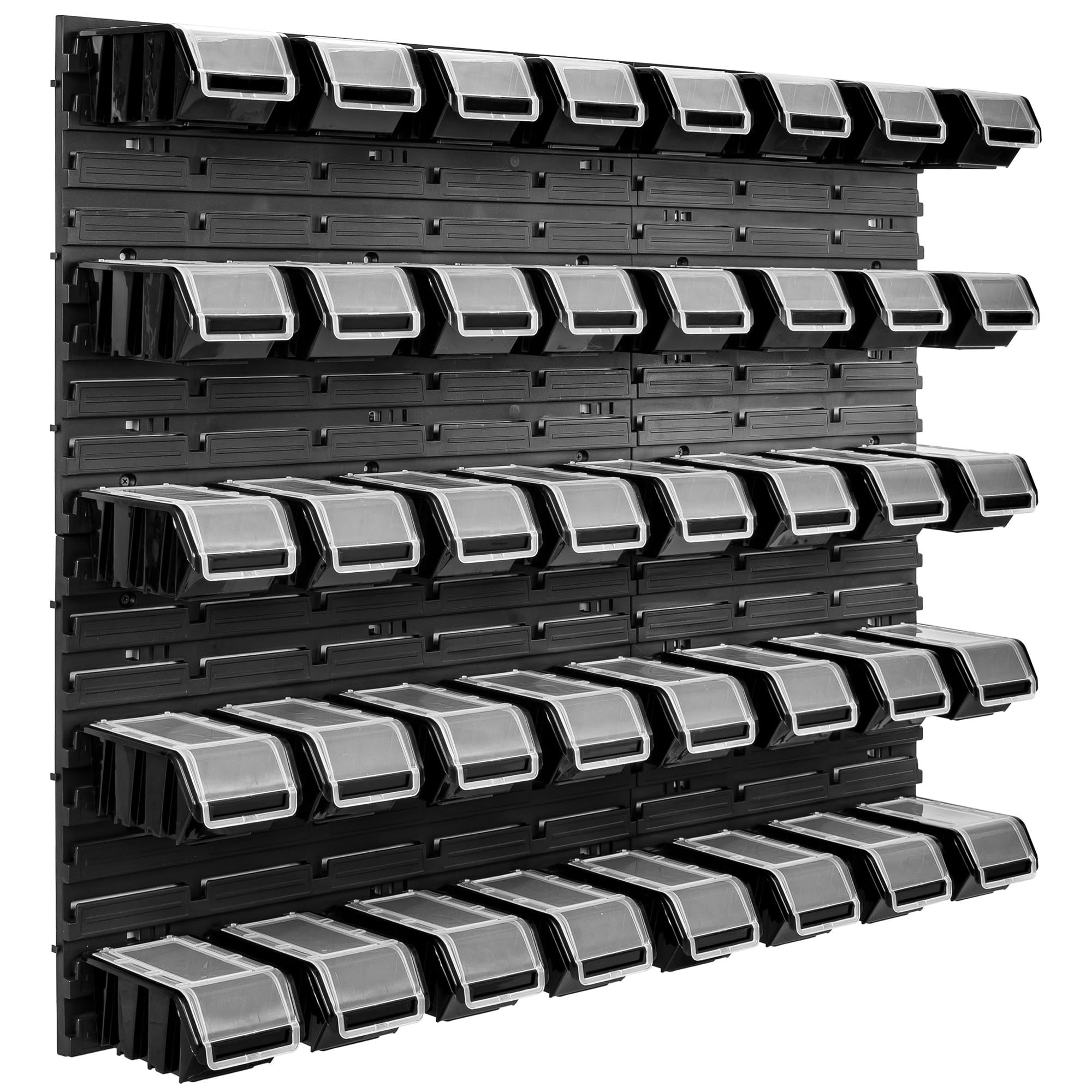 40 Stapelboxen schwarz Wandregal Deckel Kunststoff Werkstattregal 96,5 x 78 cm Werkzeug Werkbank (40 Boxen Schwarz)