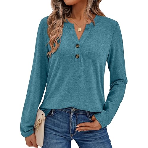 AUTOMET Women's Long Sleeve Shirts 2026 Spring Fashion Dressy Casual Tops Trendy Henley Blouses Cute Work Outfits Clothes