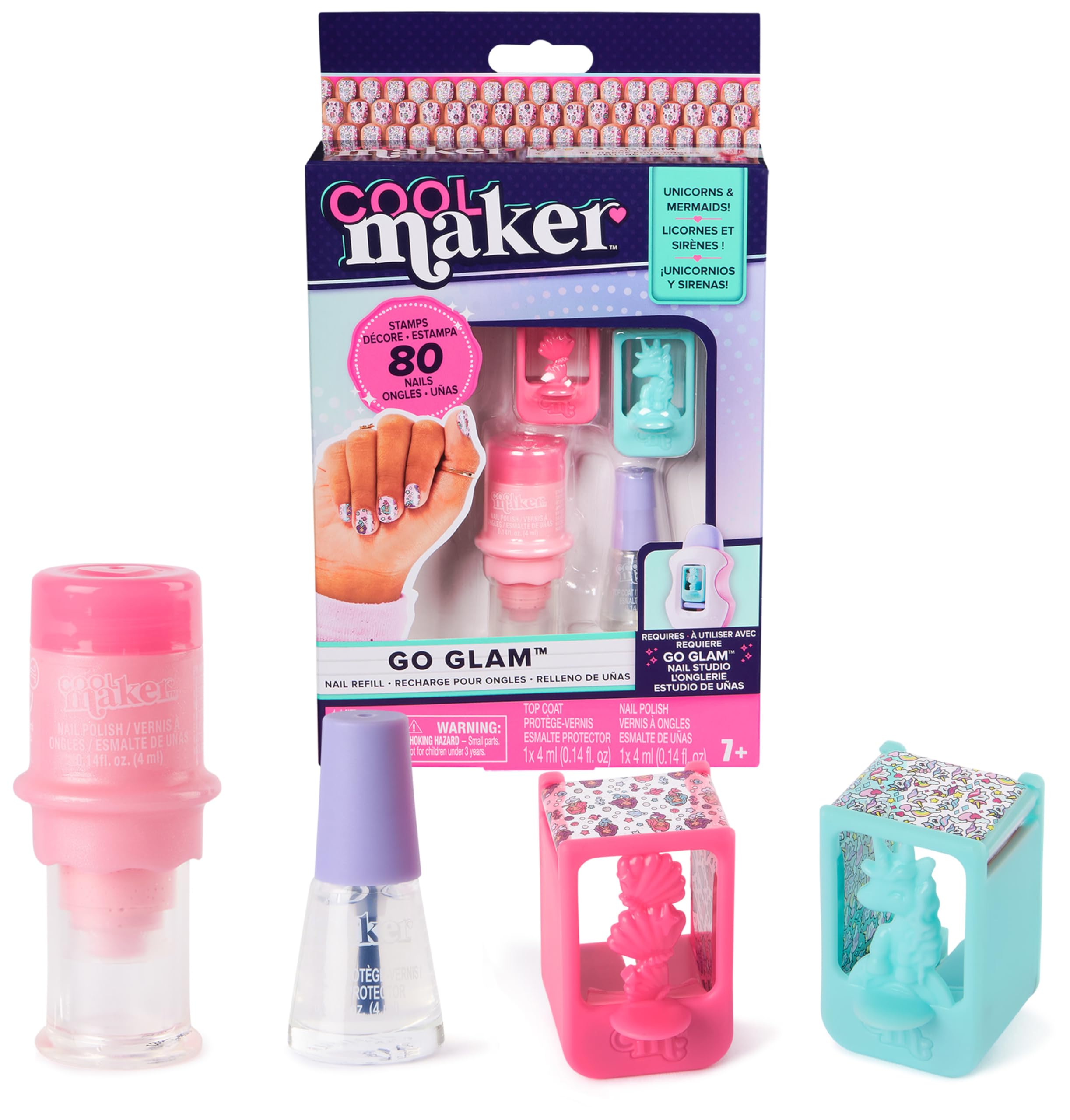 Cool MAKER Go Glam Nagelstudio Nachfüllset – 2 Motivkartuschen, Nagellack & Klarlack