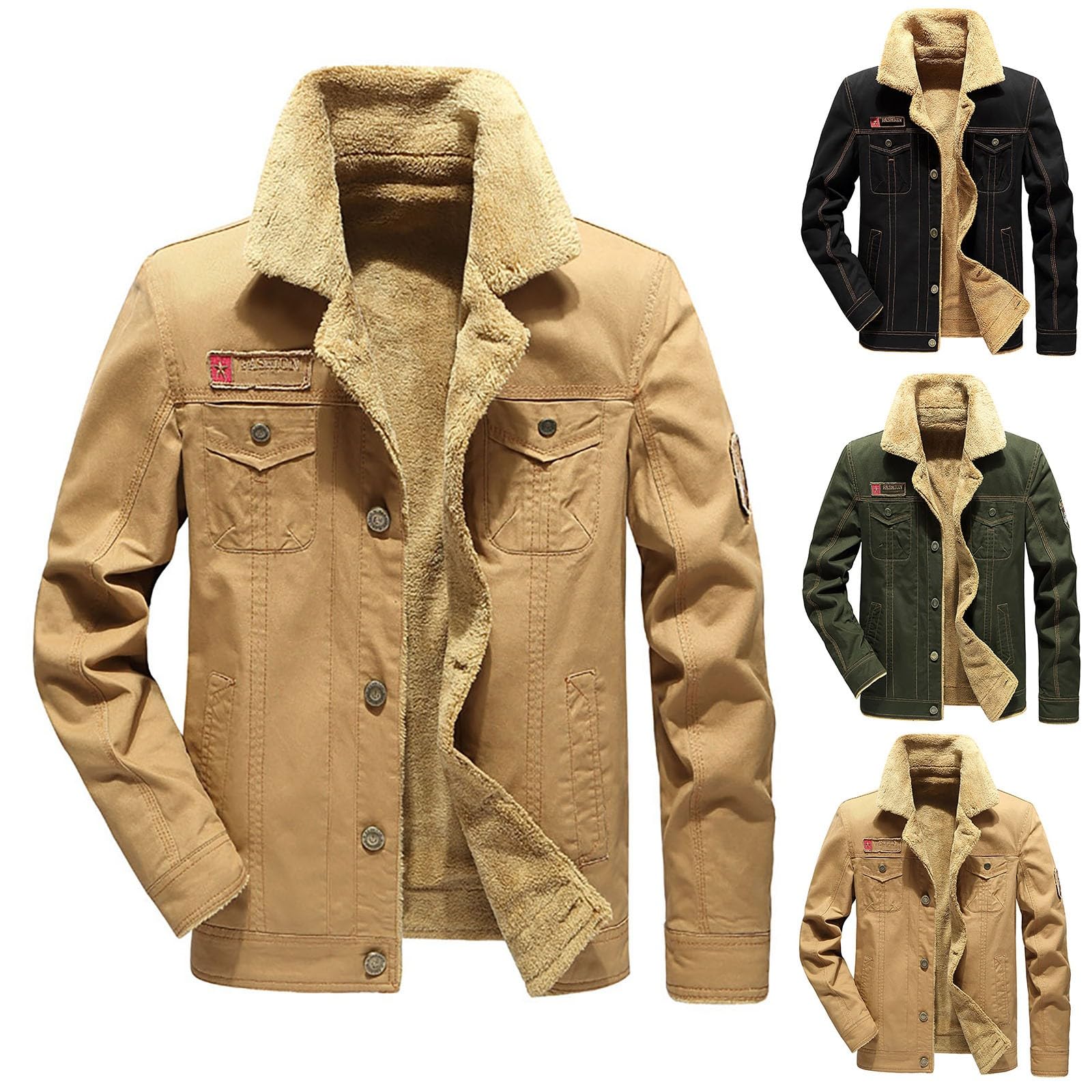 Chaquetas bomber con forro polar para hombre, cuello de solapa, ropa de combate, ropa militar, gruesa, cálida, cortavientos, ropa de abrigo, chaqueta térmica casual para hombre