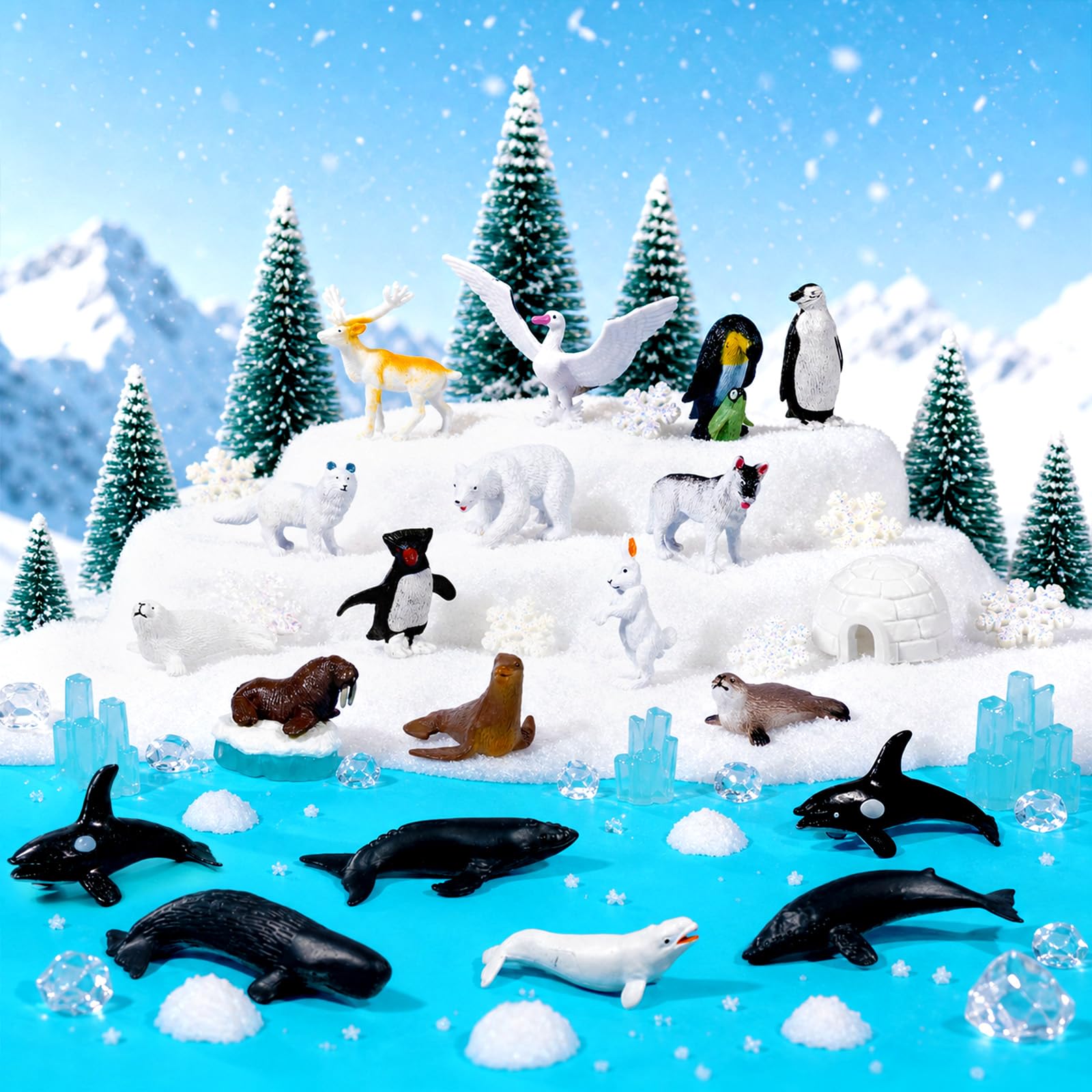 Hiawbon 77 Pcs Polar Animals Diorama Kit Arctic Animals Figurines Arctic Habitat Model wi…