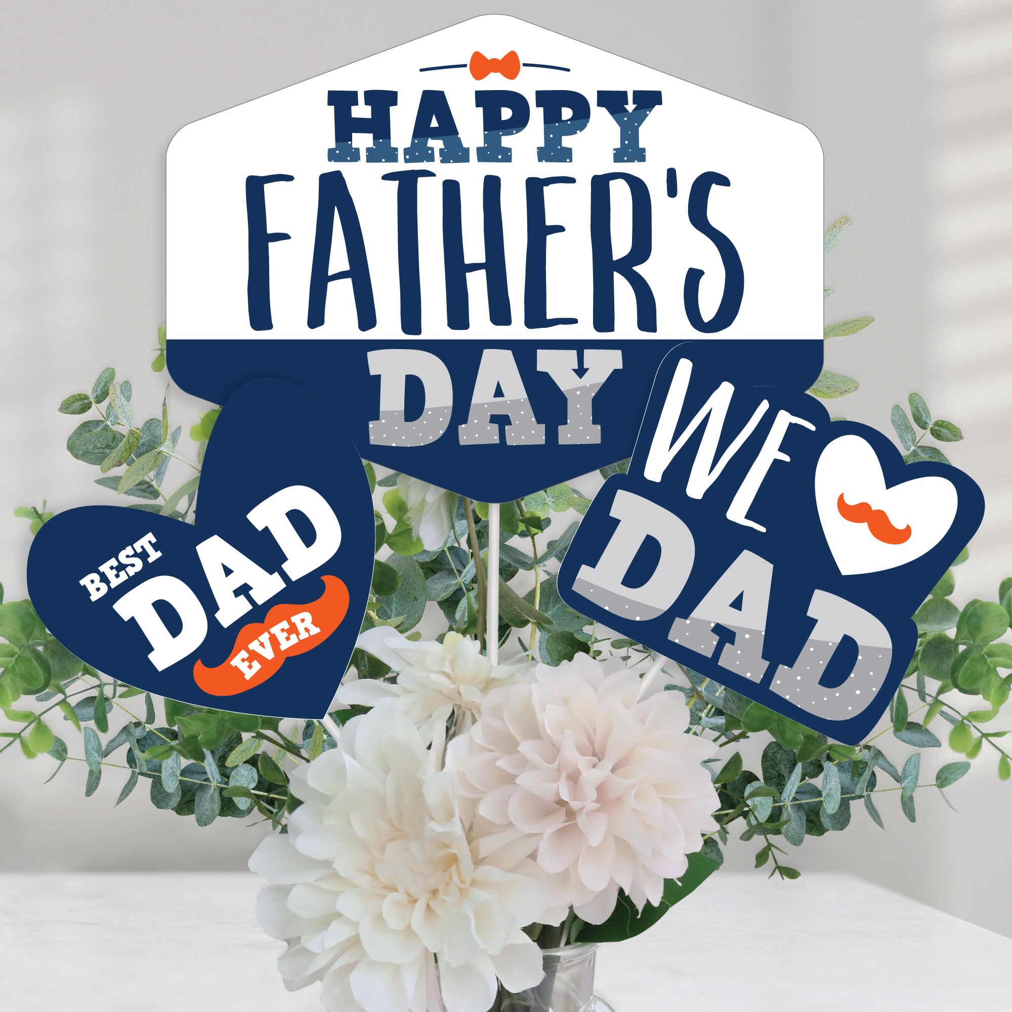 Big Dot of Happiness Happy Father's Day - We Love Dad Party Centerpiece Sticks - Table Toppers - Set of 15