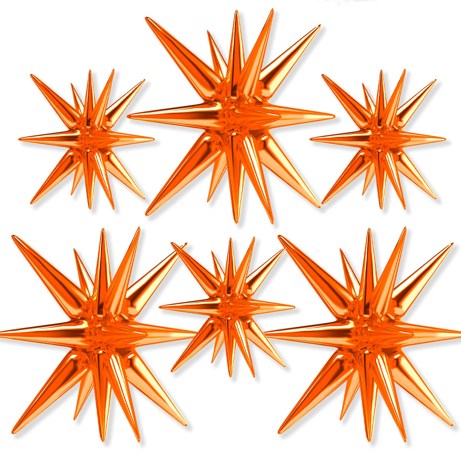 PartyWooOrange Star Foil Balloons 6pcs Different Sizes Pack of 27 22 Inch Large Starburst Spike Explosion Mylar Balloons for Wedding Anniversary Birthday Baby Shower Fall Theme Party Decorations