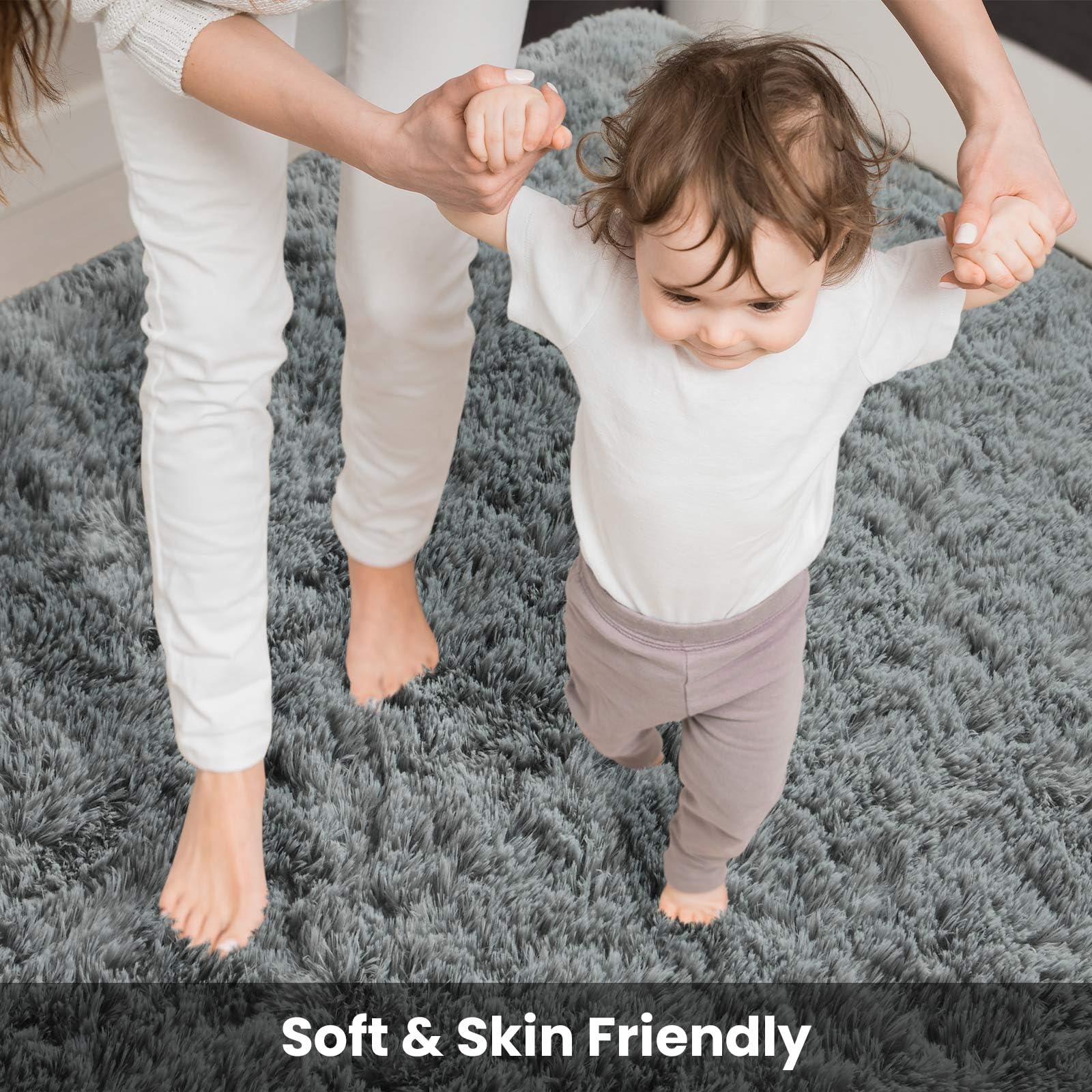 Terrug Fluffy Large Area Rugs for Living Room Bedroom, Grey 5x8 Rug Washable Shag Carpet, Super Soft Fuzzy Plush Non-Slip Cute Modern Kids Rug for Nursery College Dorm Classroom Kids Room Home Decor