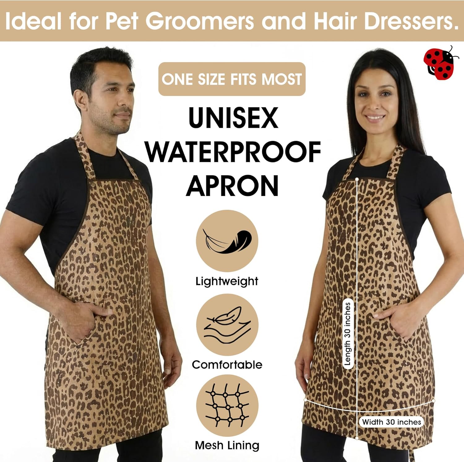 Ladybird Line 602 Unisex Leopard Print Waterproof Apron, Hair Bleach Resistant, Adjustable Neck Band, Breathable Mesh Lining