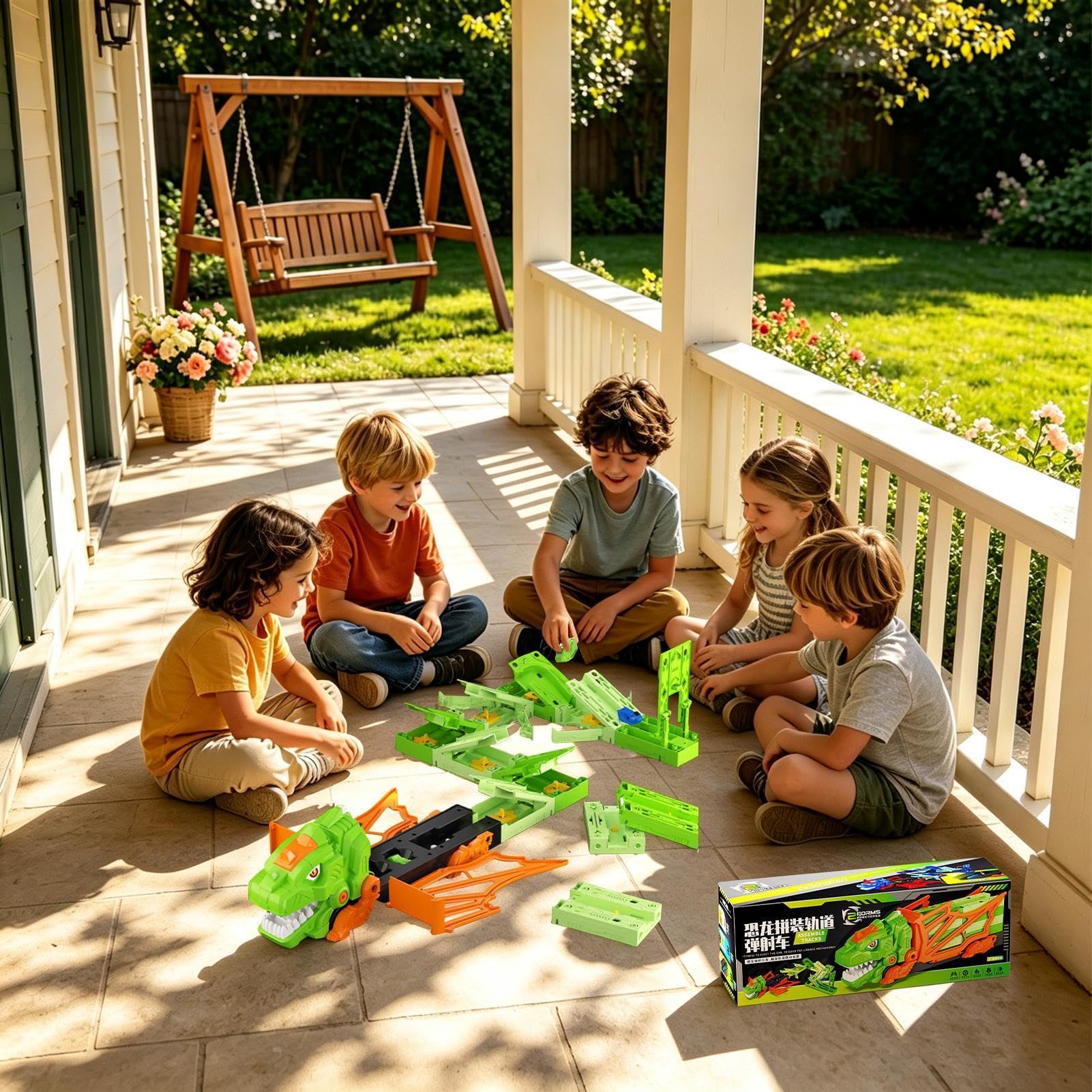 Set Pista Dinosauri Con Macchinine Set Veicoli Interattivi Educativi | Set Di Pista Da Corsa Dinosauri Per Casa Viaggi Esterno Scuola Materna Asilo Interno Giardino Bambini E Bambine