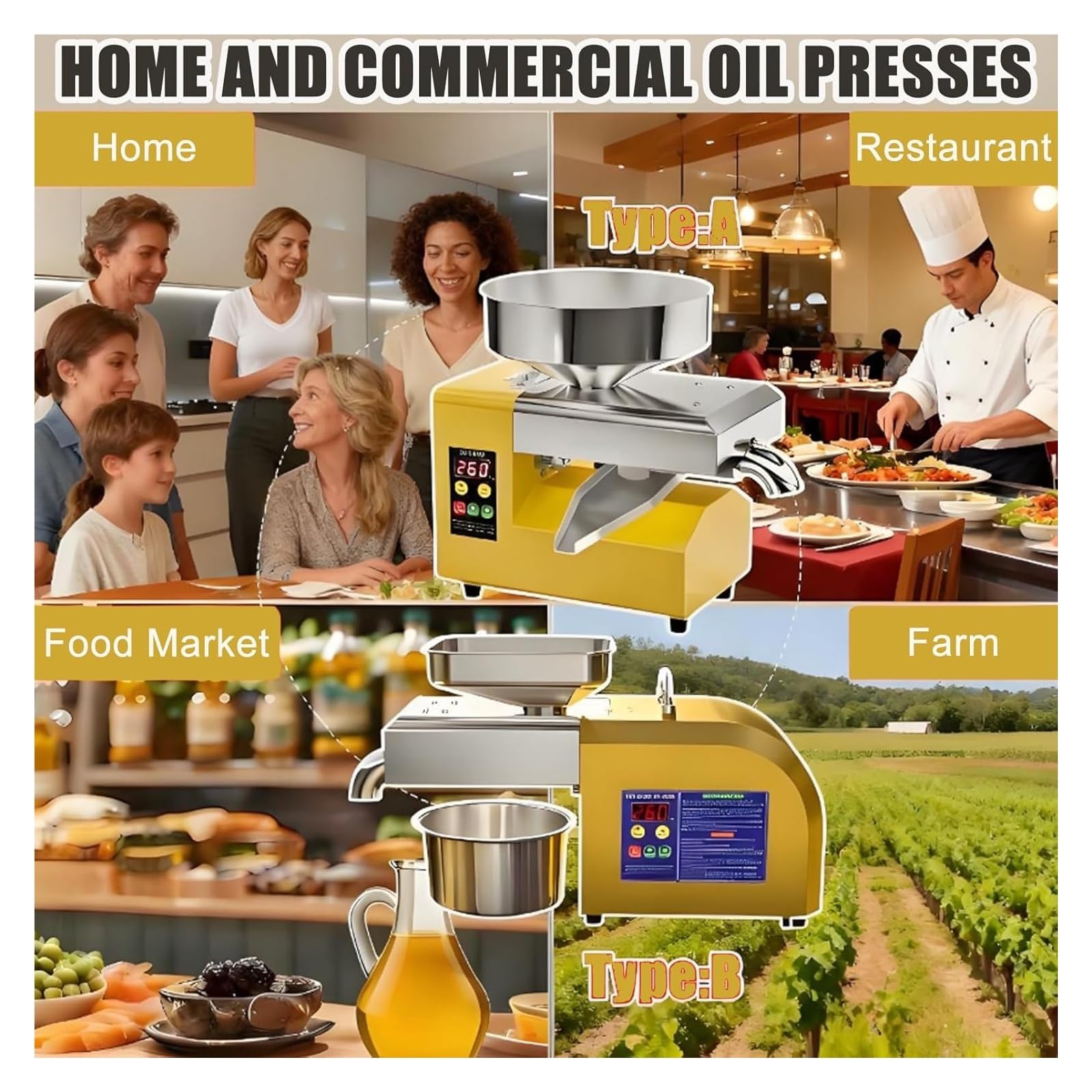 Prensa De Aceite Automática - Expulsor De Aceite Eléctrico De 1100 W En Frío Y Caliente, Alta Temperatura De 300 °C Y Alto Rendimiento para Frutos Secos Y Semillas TypeA