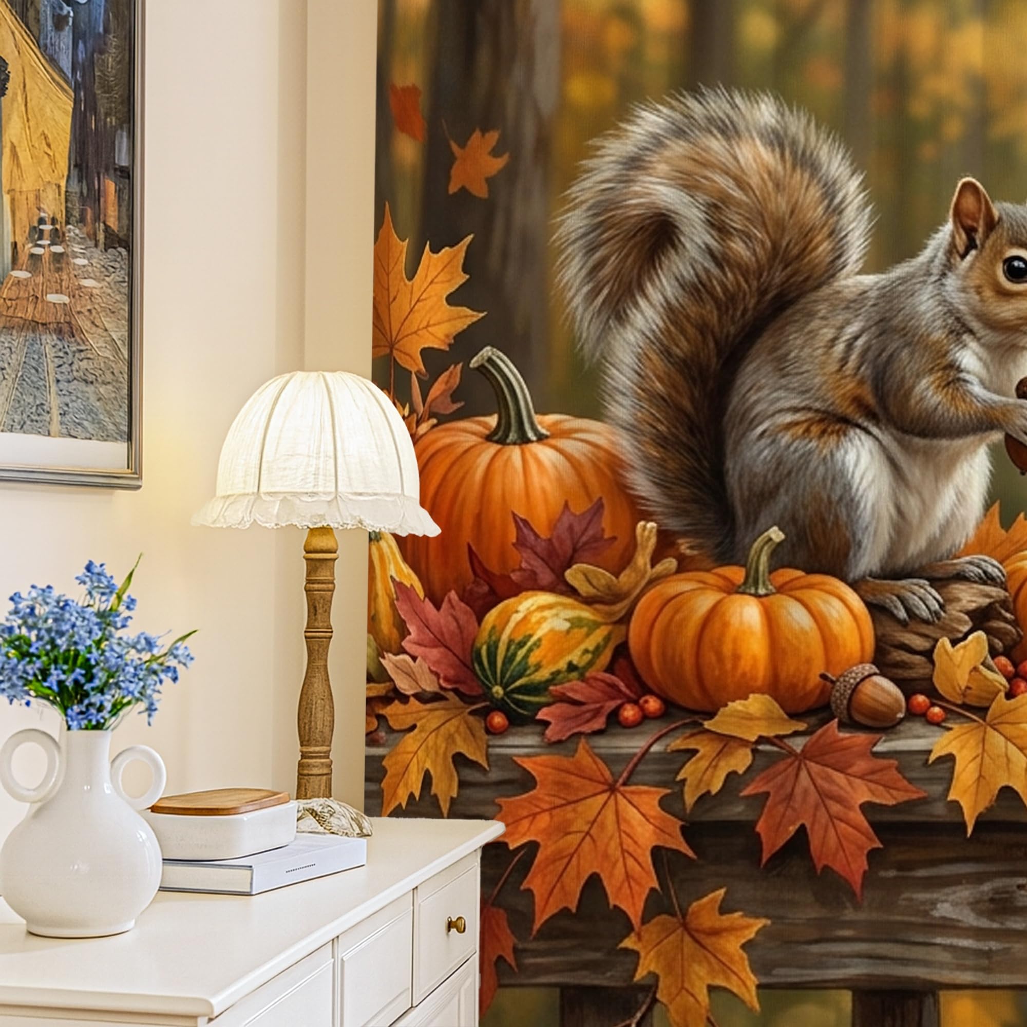 Rideaux occultants écureuil et feuilles d'automne 132x241 cm pour décoration chambre bébé