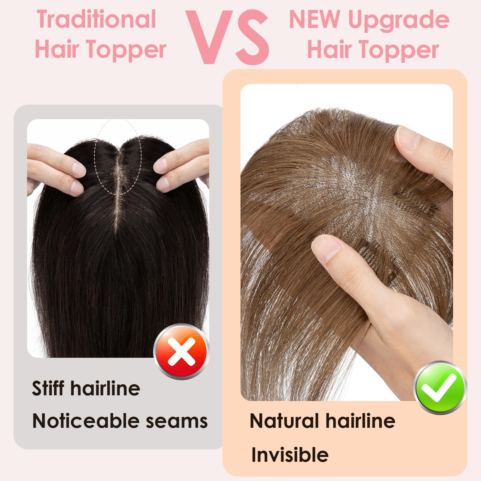 S-noilite Hair Toppers for Women Human Hair with Air Bangs - 7x11cm Hand-stitched Base 360° 3D Coverage Natural 14g (Medium Brown #4) - Image 2