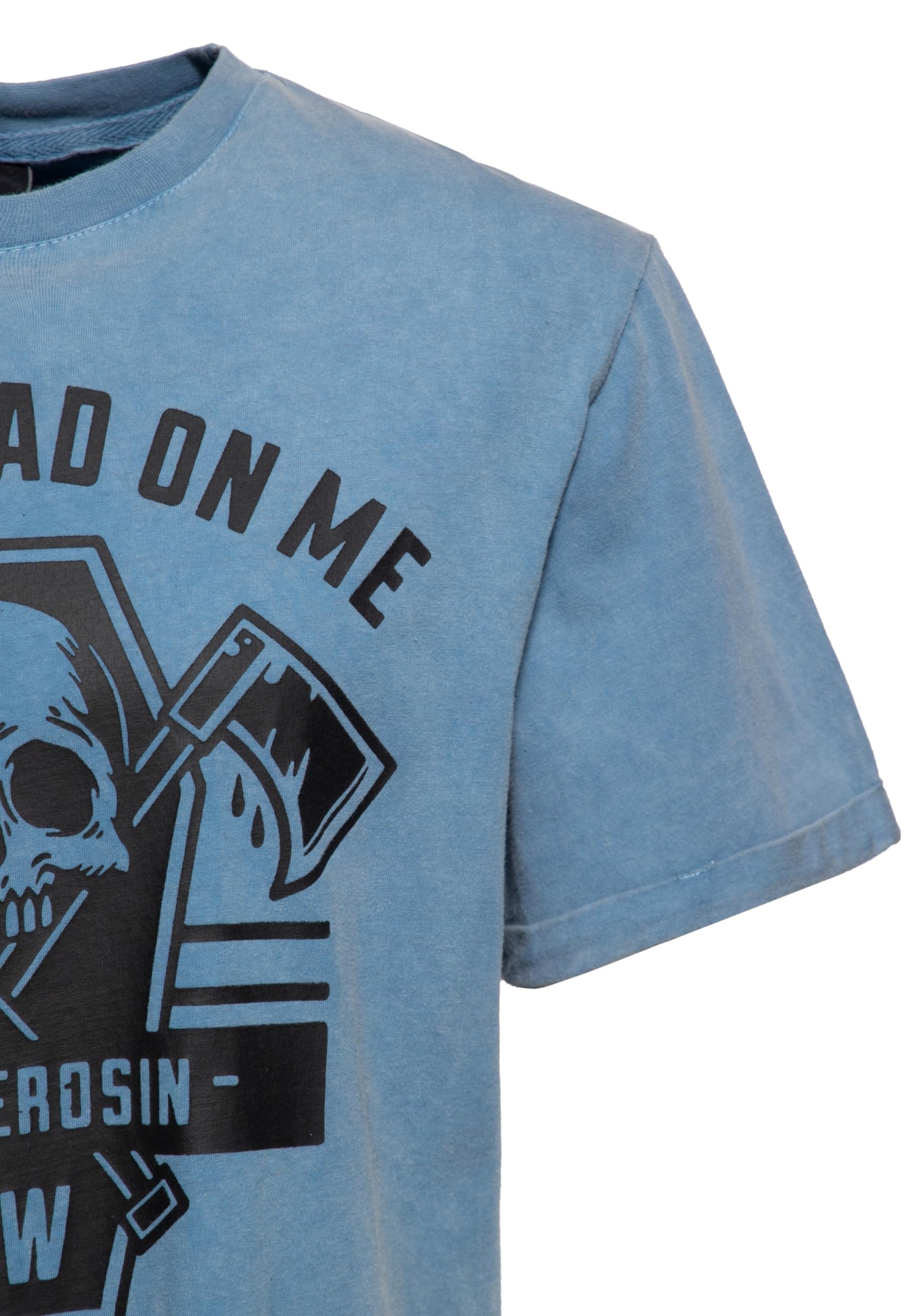 King Kerosin T-shirt męski | T-shirt z nadrukiem | koszulka z krótkim rękawem | Acid Washed | Unikat | Vintage Look | Rolowane obszycie | Regular Fit | Biker | Print | Artwork Don't Tread On Me