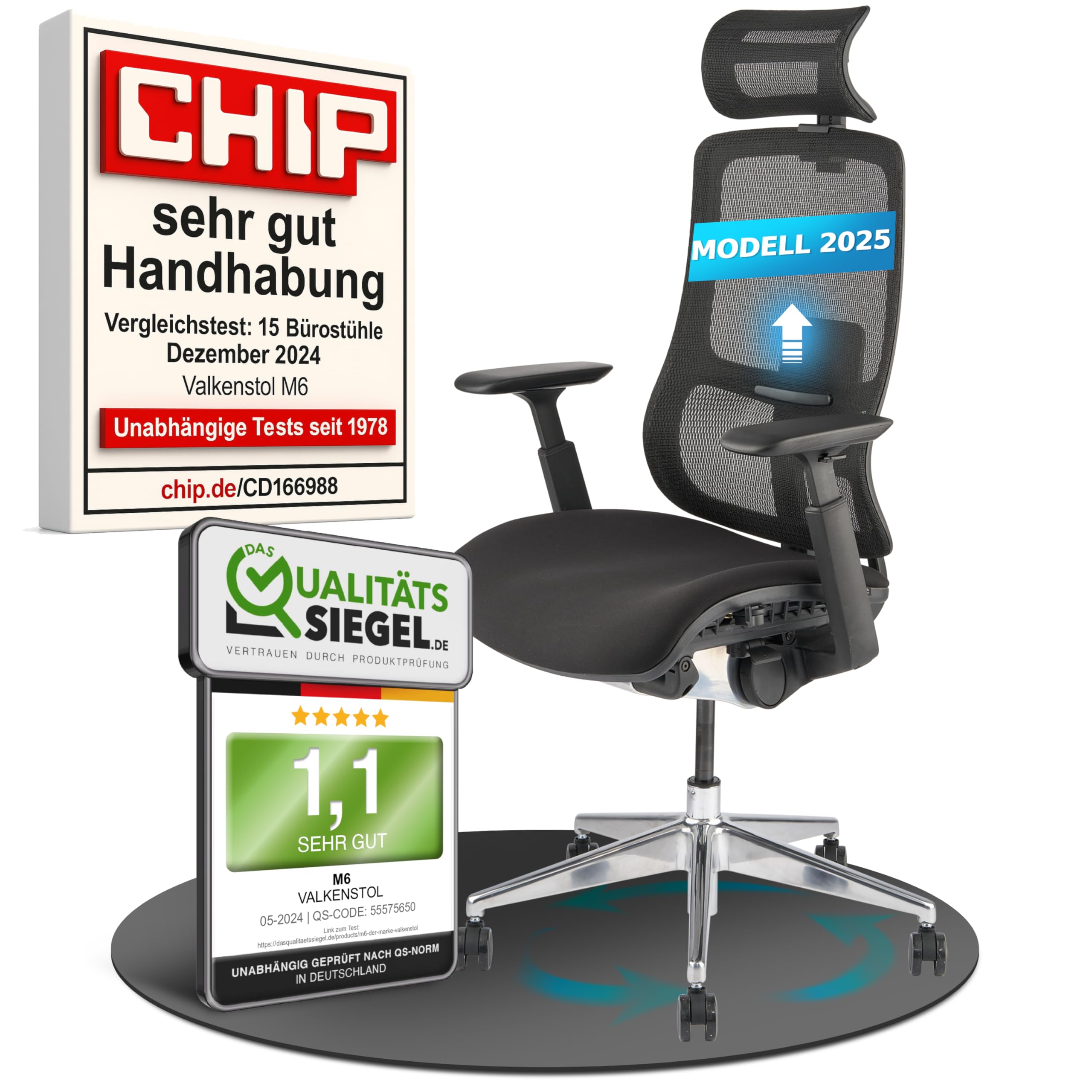 VALKENSTOL M6 Bürostuhl Ergonomisch Testsieger, Einstellbarer für maximale Bewegungsfreiheit, Rückenfreundliche Bürostühle, Lendenwirbelstütze Schreibtischstuhl für Büro und Home Office Chair