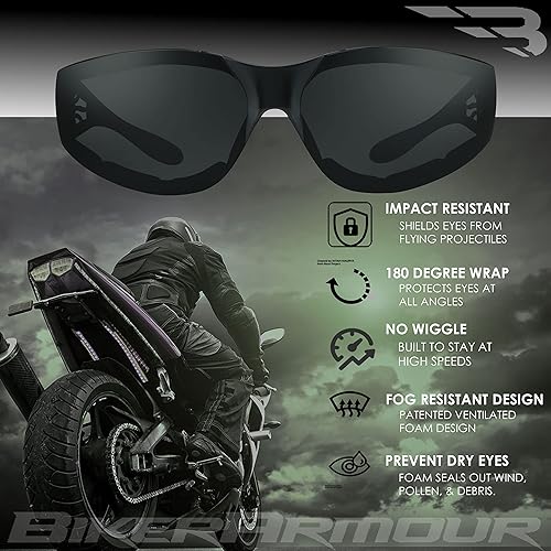 Miniatura 12 de Bikershades Motorcycle Sunglasses Foam Padded with Flame design for Men for women - Free Microfiber Cleaning Case Dragster