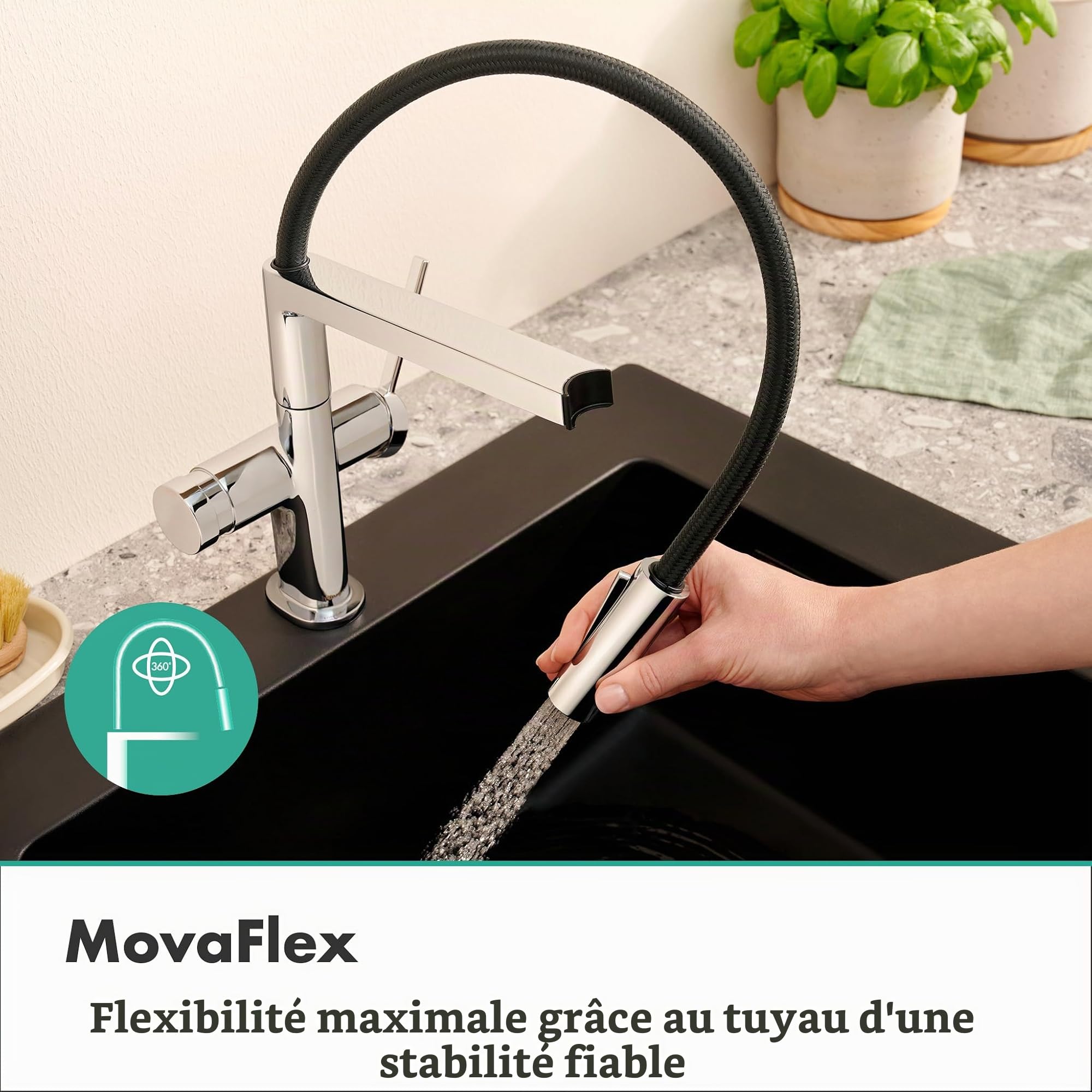 hansgrohe Talis Select M54 PowderSpray - Mitigeur de cuisine avec douchette extractible, SemiPro, 3 jets, Robinet avec hauteur sous bec 210 mm, avec bec pivotant et extensible, Chromé, 72861000