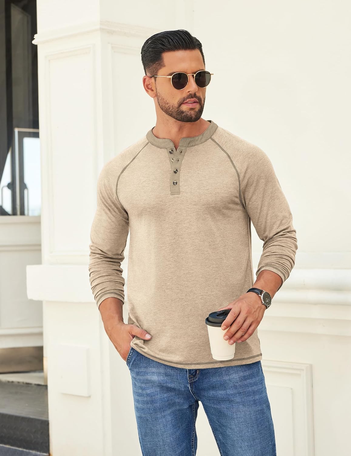 COOFANDY Mens Henley Shirts Long Sleeve Casual Button V Neck T-Shirt Lightweight Fashion Pullover Shirts - Image 2