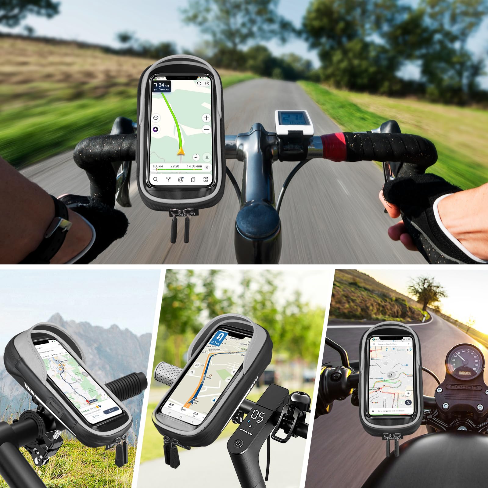 Porte Téléphone Vélo Etanche Réfléchissant avec Housse de Pluie Rotation 360, Sacoche Guidon pour Smartphone 7 Pouces