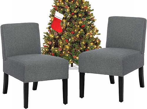 Juego de 2 sillas decorativas Morden sin brazos, sillas de comedor tapizadas ocasionales para sala de estar con patas de madera y cojines de esponja