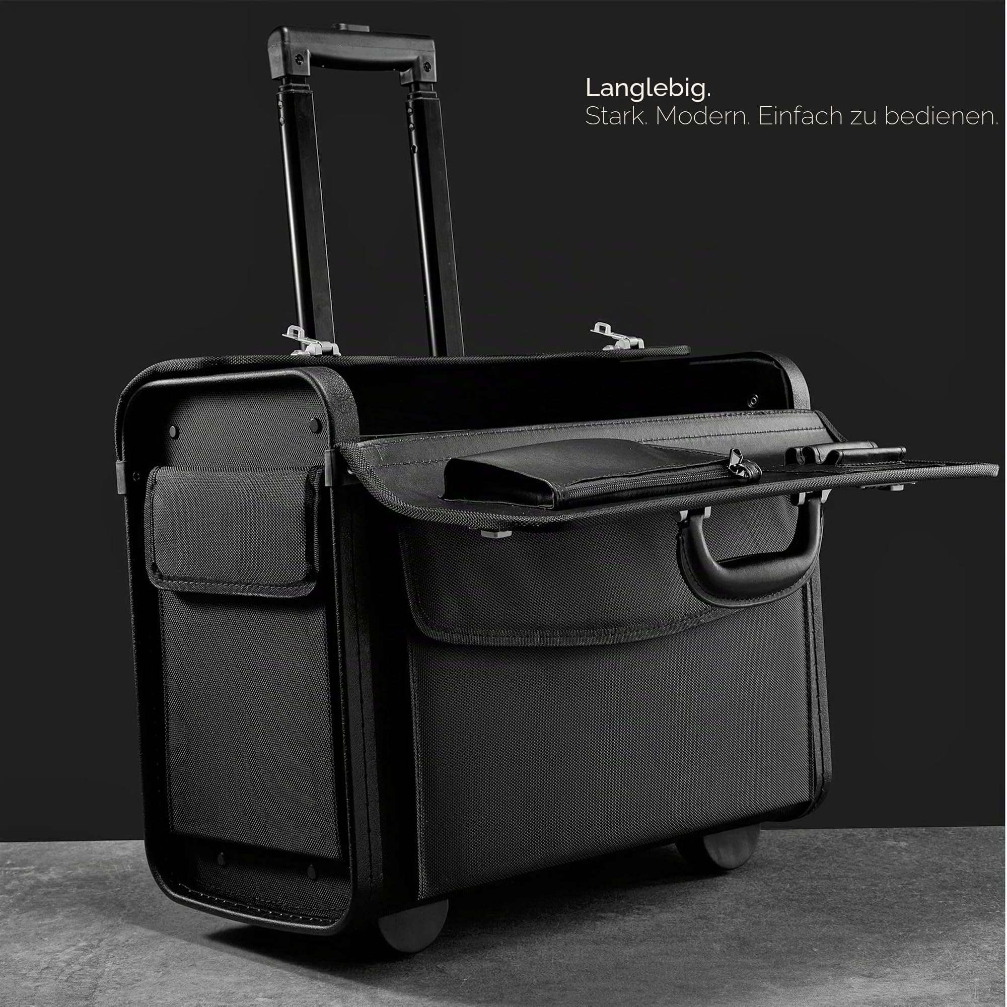 Pilotenkoffer mit Rollen, Laptop Rollkoffer 16“Laptopfach 1680D-Nylon,Business Wheeler