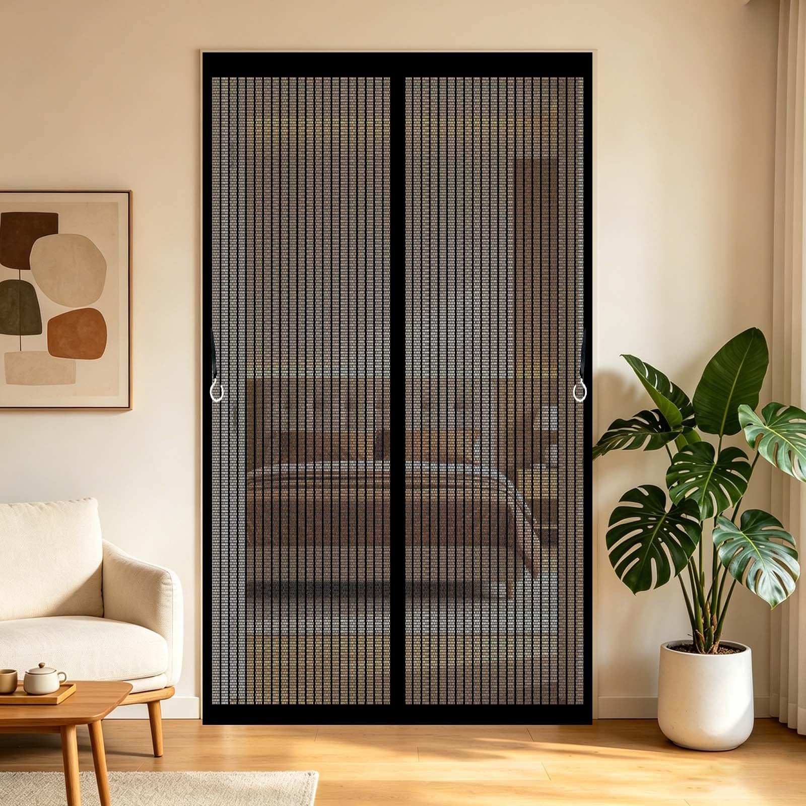 Fly Screen Door 77 x 212 cm Full Frame Magic Tape, Magnet Silent Closure, No Punching Heavy Duty Hands Free Fly Screen Magnetic Door Curtains for Bedroom, Sliding, Black