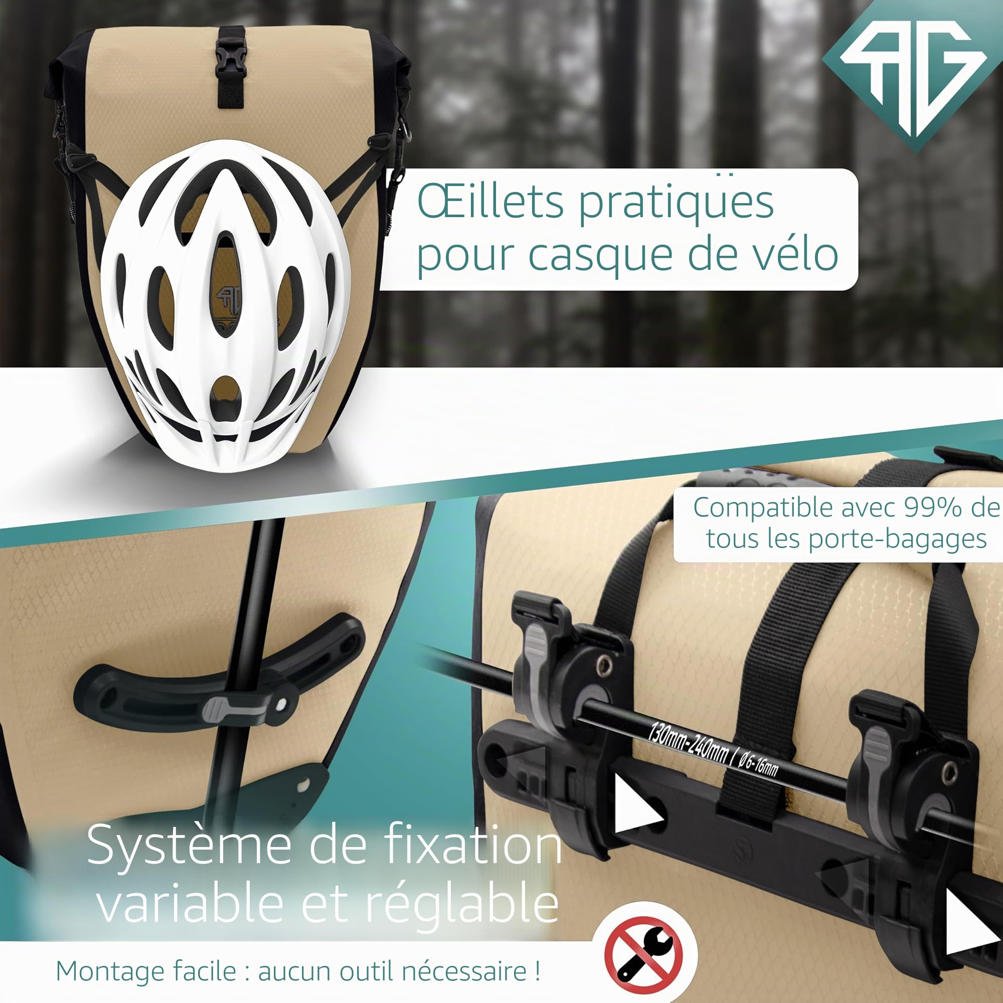 RADGEIST Lot de 2 sacoches de vélo pour porte-bagages de vélo, étanches et sac à bandoulière, avec réflecteurs