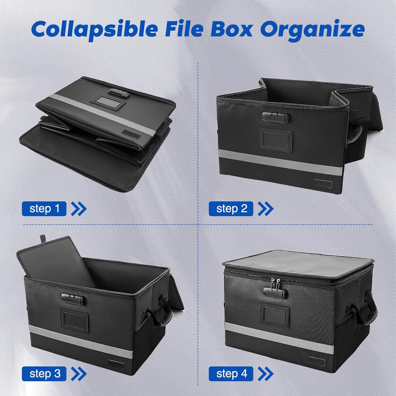 2 Set Fireproof Document Box with Lock, Waterproof File Organizer Anti-Static Collapsible Safe File Box Storage Cabinet Portable Document Organizer with Multi Pockets for Hanging Letter & Legal Folder