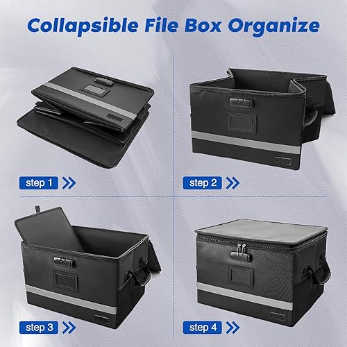 Miniatura 7 de Caja de documentos ignífuga con cerradura, caja de seguridad impermeable antiestática, plegable, portátil, para oficina, hogar, archivador con tira