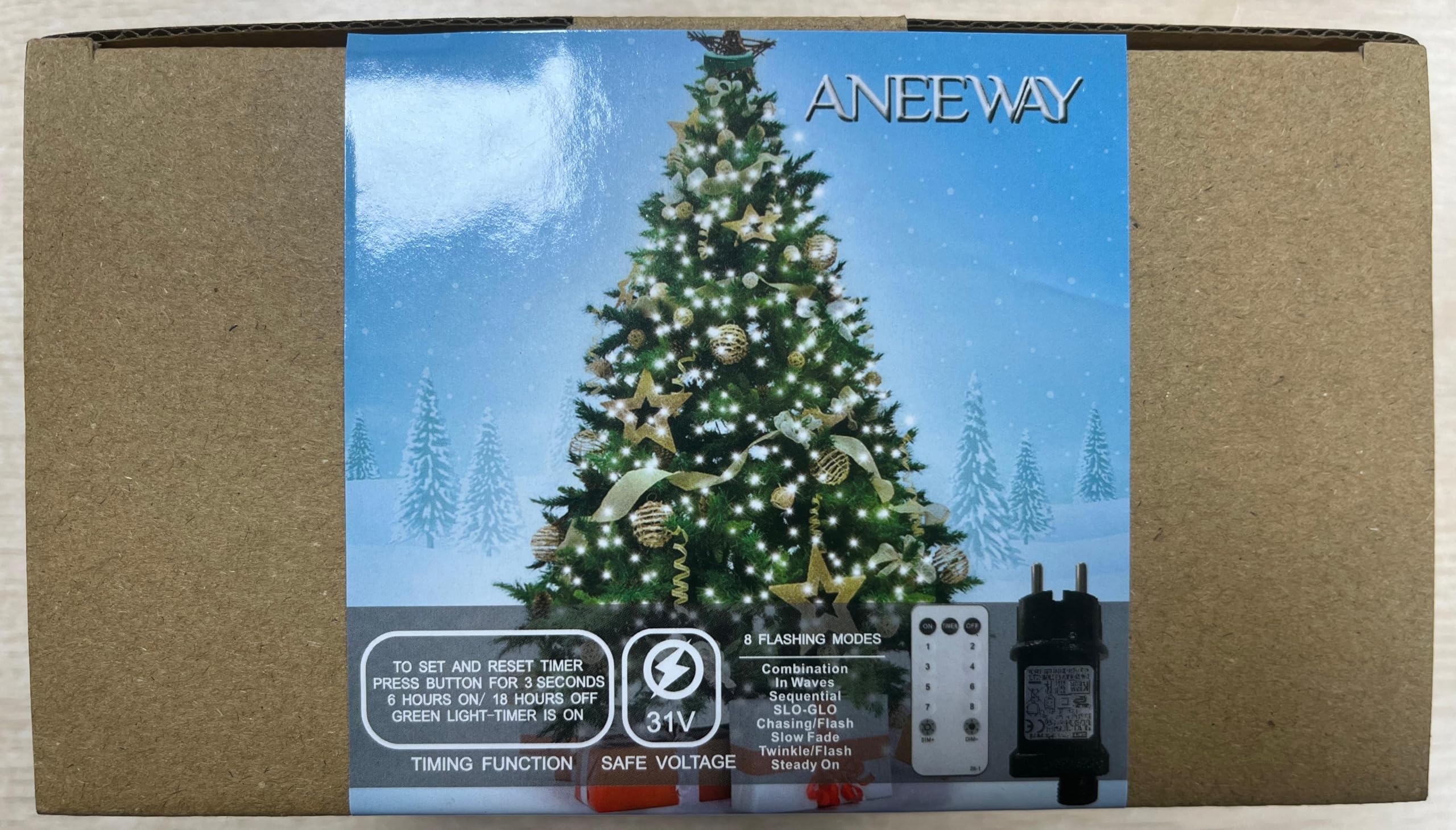 Aneeway Luci per Albero di Natale - Catena Luminosa 200cm, 16 Strisce 400 LED, 8 Modalità per Alberi 150-240cm, Bianco Brillante