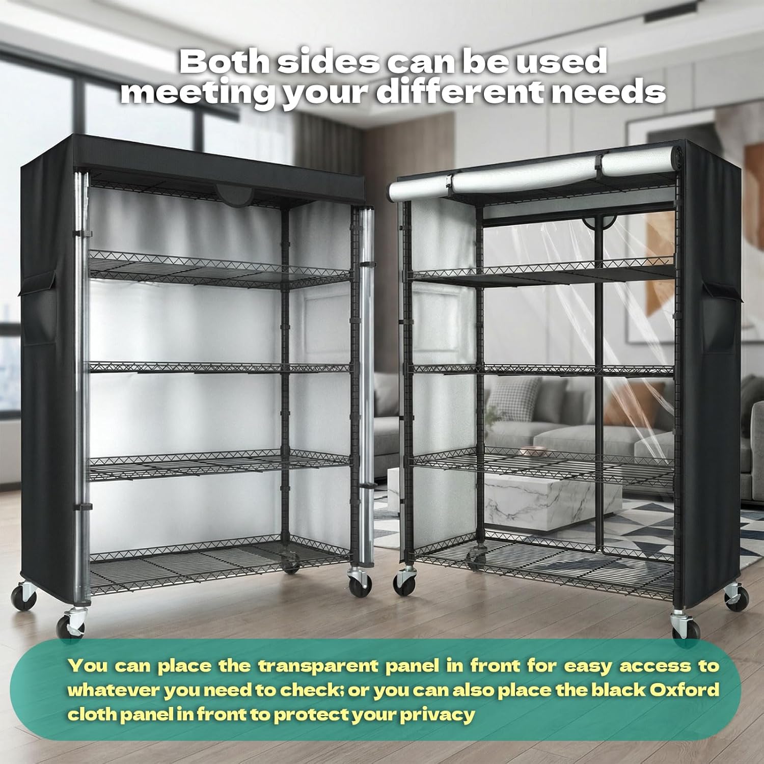 Wire Shelving Unit with 600D Oxford Cover, 36" W x 18" D x 72" H, 5-Tier Heavy Duty Rolling Shelf Rack on Wheels for Garage, Basement & Warehouse