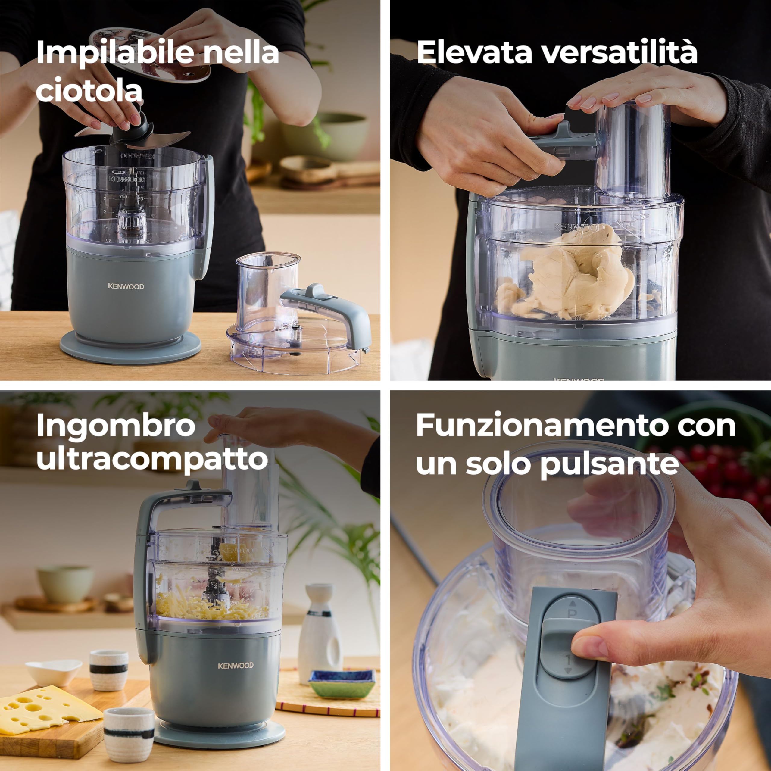 Kenwood MultiPro Go FDP22.​130GY, Robot da Cucina, Trita, Affetta, Grattugia, Riduce in Purea e Impasta, 360° Express Serve, Ciotola da 1.3L, Lame per Impastare, Disco da 4 mm, 650W, Grigio