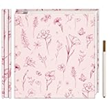 Self Adhesive Photo Album for 4X6 8X10 Pictures, Linen Cover Scrapbook Pink Flower Printed Memory Book, 40 Blank Pages with A Metallic Pen for Baby Family Graduation Wedding Memories