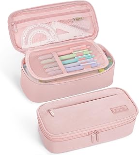 SUNEE Cute Pencil Case, Large Capacity Pencil Pouch, Big Storage Organizer for Stationery, Zipper Pen Bag, Back to School Supplies, Office Organizer Makeup Bag, for Teen Girl Boy Men Women, Pink