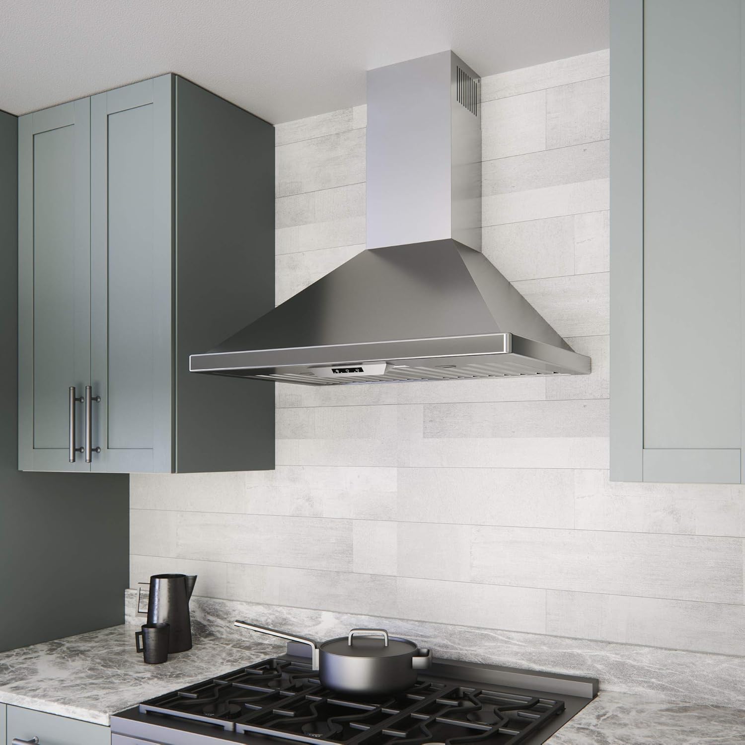 Miseno MH00636AS 240-600 CFM 36 Inch Wide Stainless Steel Wall Mounted Range Hood with LED Lighting System and Electronic Controls - Stainless Steel