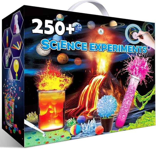 UNGLINGA 250+ Science Experiments Kits pour enfants, Garçons Filles Jouets Cadeaux d'anniversaire Idées, Ensemble de chimie, STEM Activités Projet éducatif, Volcan,Plus de kit scientifique, Boys Girls Toys Cadeaux d'anniversaire Idées, Volcano, Crystal, Potion, Magic Reatcion,STE