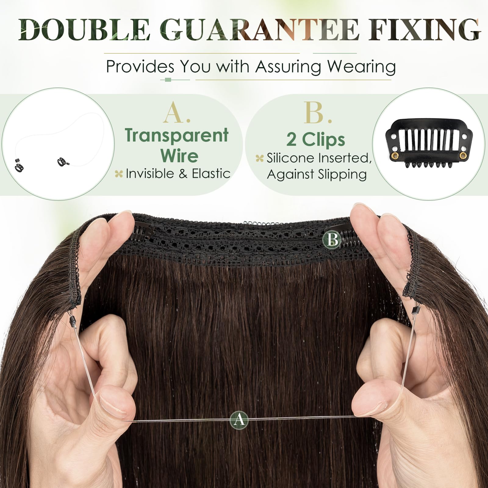 Elailite Invisible Wire Hair Extensions Real Human Hair Brown Clip In One Piece Secret Wire Extension Band Straight Thick - Image 3