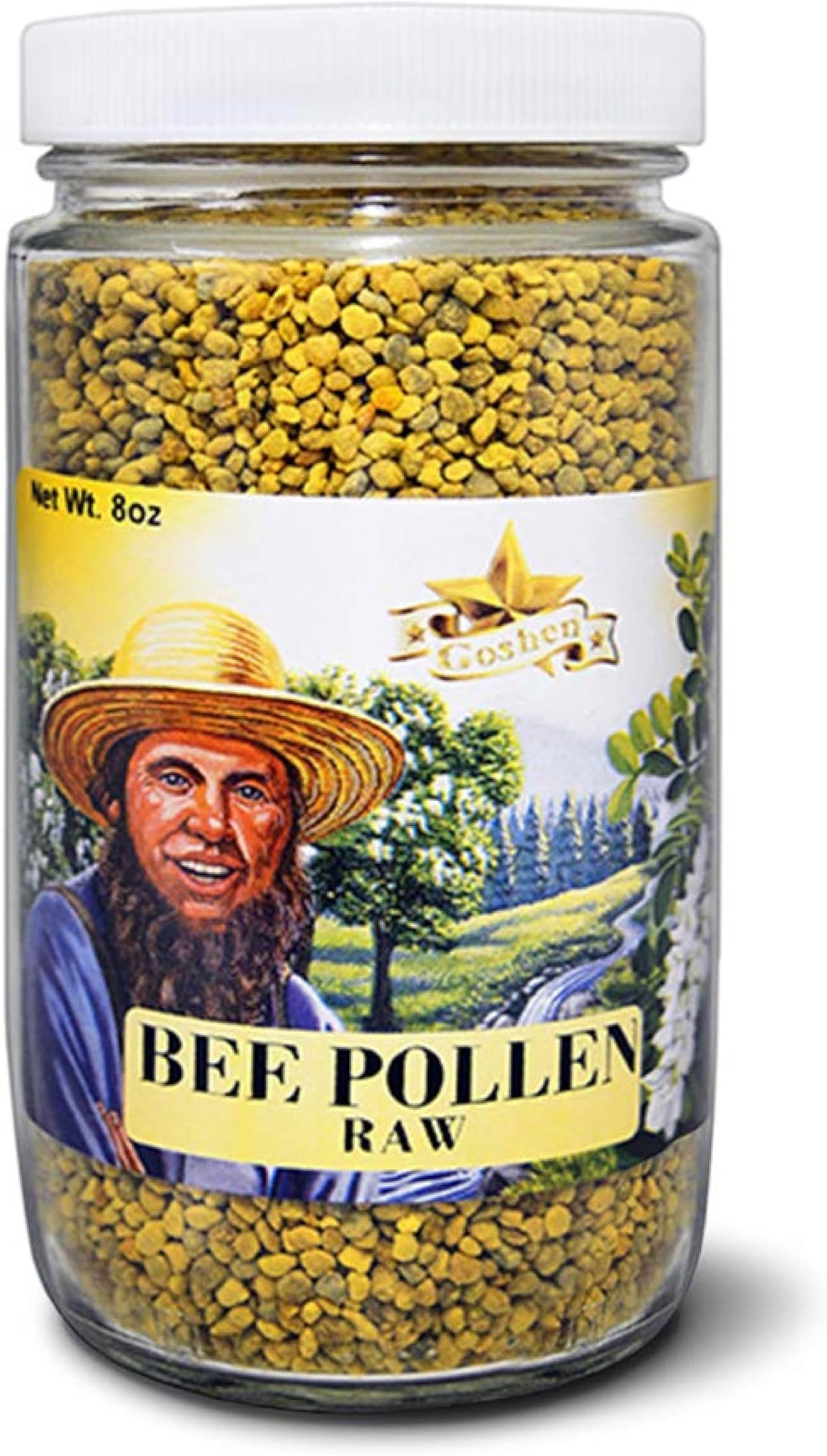 Goshen Amish Country Honey Extremely Raw BEE POLLEN Whole Granules Bee Pollen - 100% Pure Natural Health Benefits - Unfiltered | 8 Oz (Glass Jar)