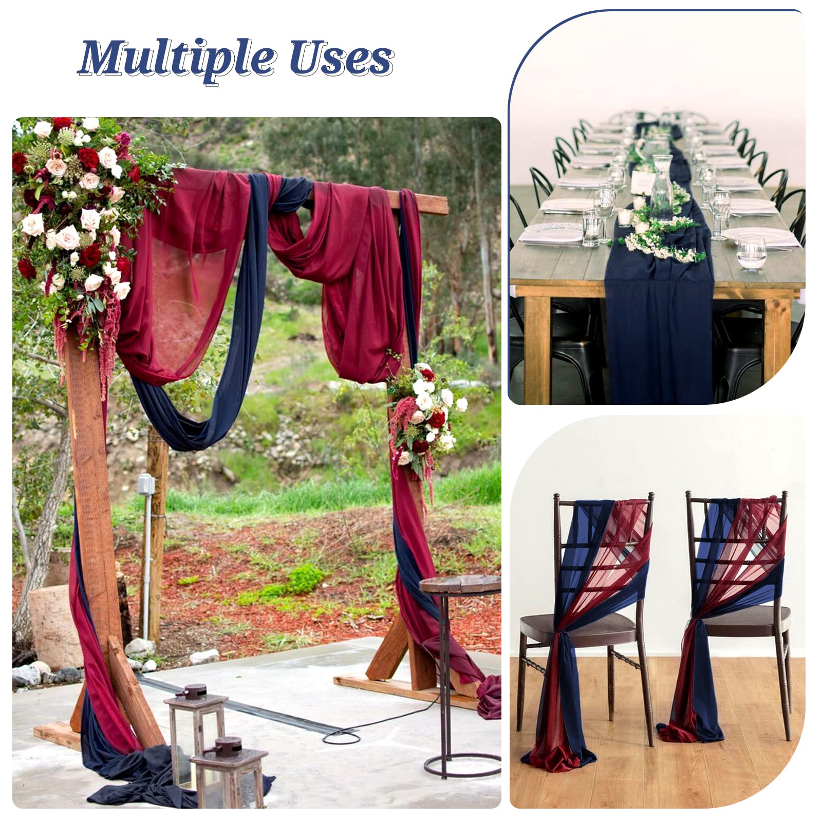 24 Pack Navy Blue Cheesecloth Table Runner Gauze Table Runner 10FT Long Semi-Sheer Table Runner Boho or Rustic Wedding Table Decor for Wedding Decor Arch Draping Bridal Shower Party