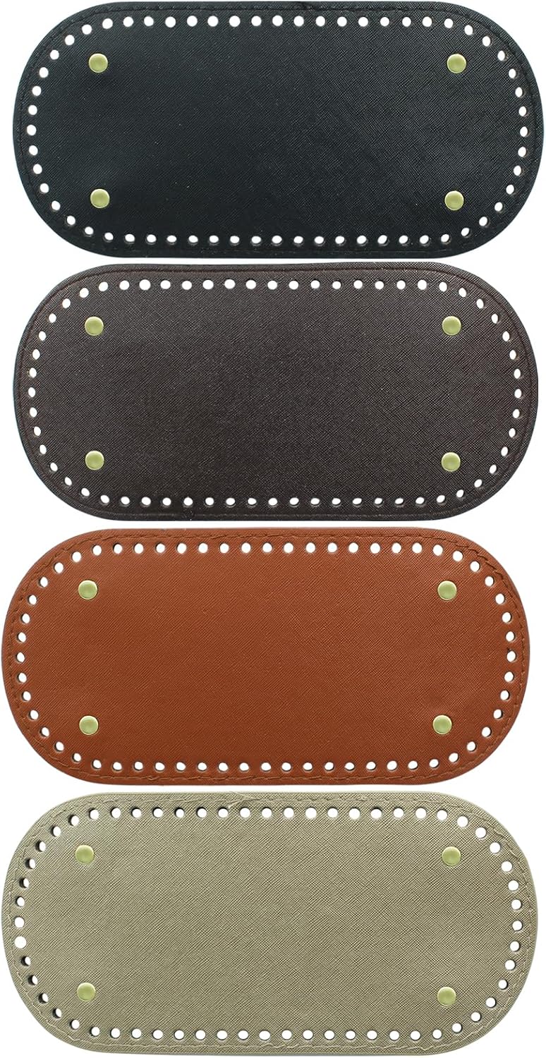 Waziaqoc 4 Pcs PU Leather Bag Bottom Shaper, 12 x 4"Crochet Bag Bottom Shaper Pad with Holes for Handbag Shoulder Bag DIY Accessories