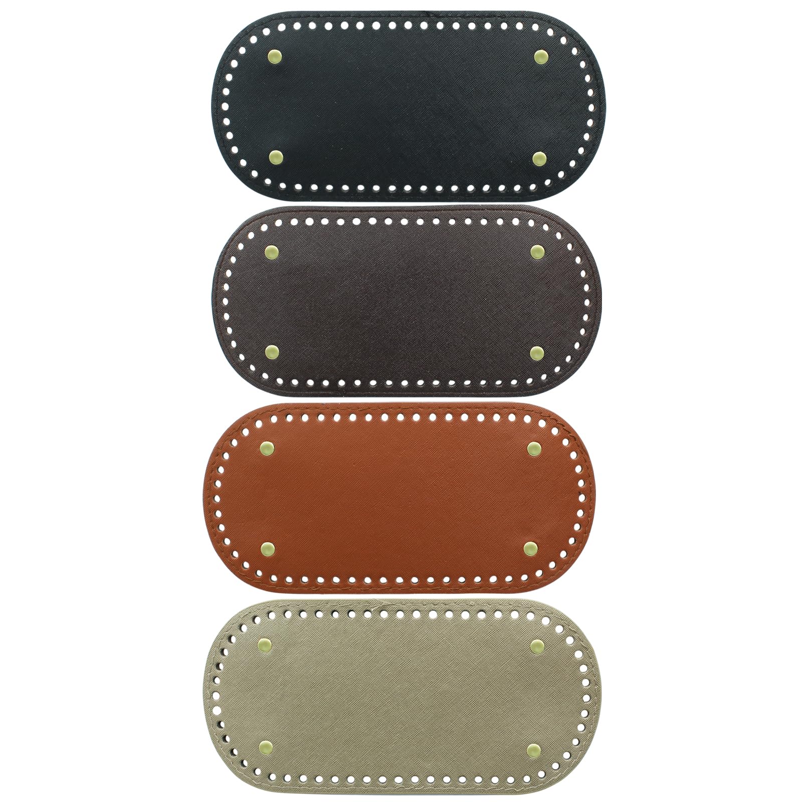 Waziaqoc 4 Pcs PU Leather Bag Bottom Shaper, 9.8 x 4.7"Crochet Bag Bottom Shaper Pad with Holes for Handbag Shoulder Bag DIY Accessories