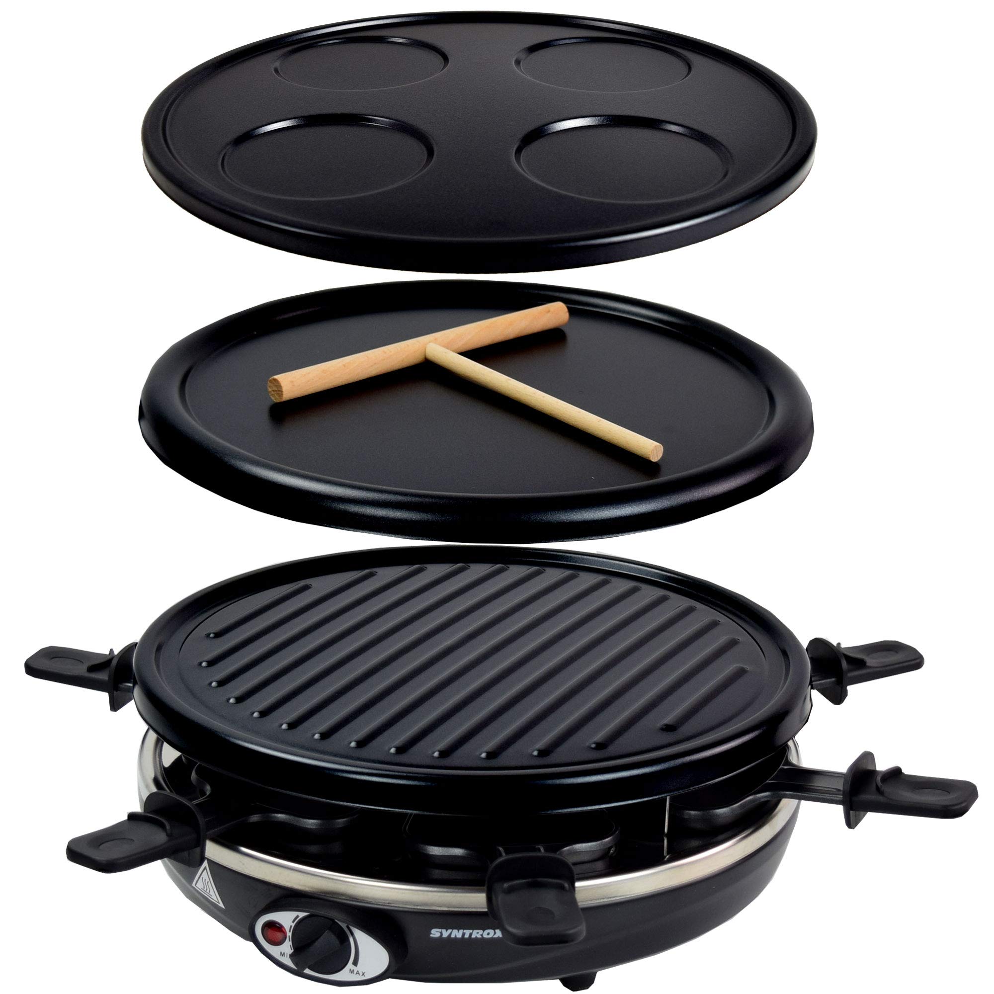Syntrox Germany 4 in 1 Raclette Pancakemaker Grill Crepemaker für 6 Personen RAC-1200W-Basel