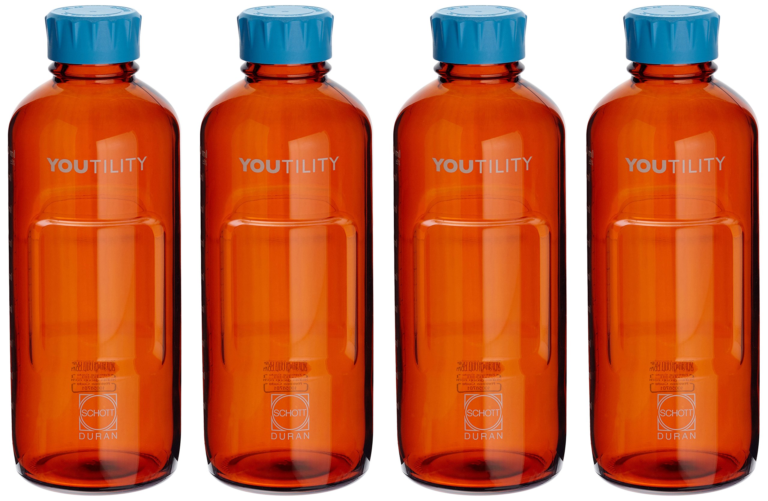 DURAN YOUTILITY 218865453 Frascos para Laboratorio con Rosca, Ámbar con Graduación, GL45, con Tapa Roscada Y Anillo De Vertido De PP, 1000 ml, Cian