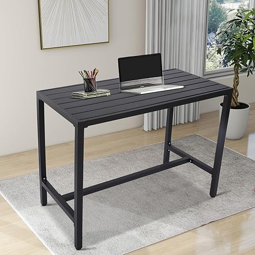 Miniatura 2 de Mesa de bar al aire libre, consola de patio con marco de acero recubierto de polvo, resistente a la intemperie, parte superior impermeable para