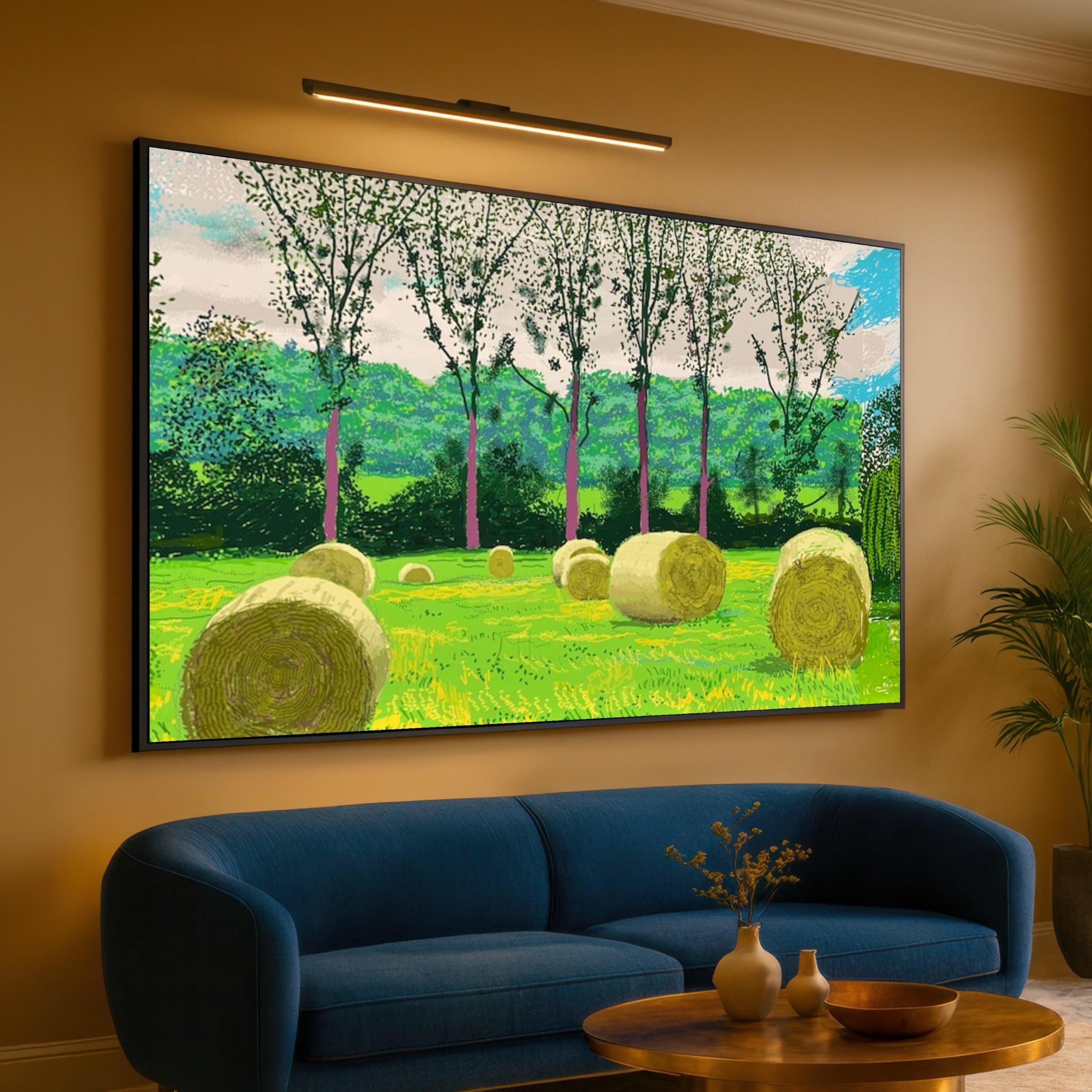 LMYCHENG Obraz na płótnie David Hockney Bele siana, zielony krajobraz duszpasterski sztuka ścienna nowoczesna scena wiejska plakat i druki, dekoracja domu (50 x 70 cm / rama wewnętrzna)