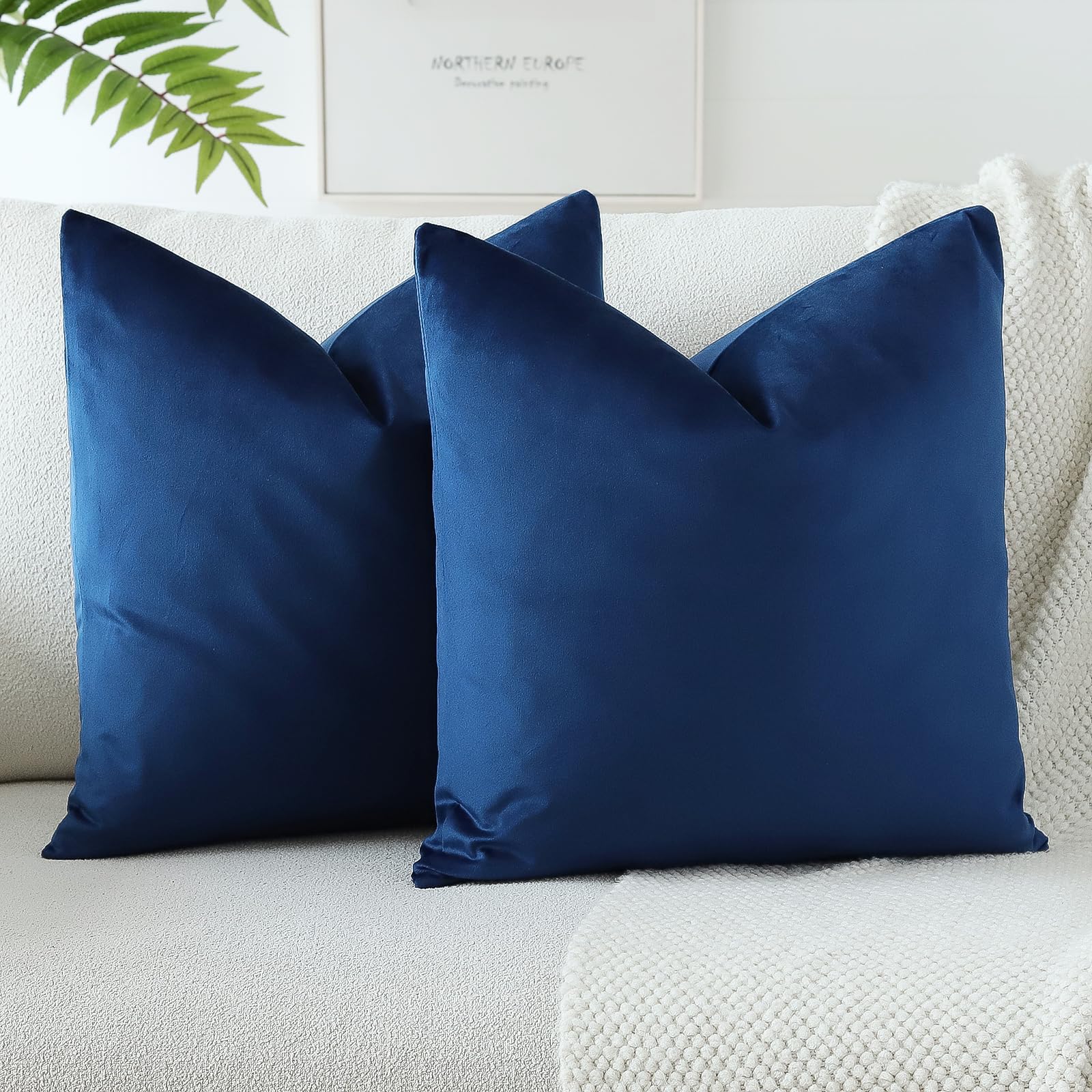Housses de coussin velours bleu nuit OTOSTAR velours luxe 61x61 cm