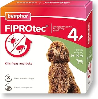 Beaphar - FIPROtec Spot-On for Large Dogs (20–40kg) - Kills Fleas & Ticks - Vet Strength Treatment - 4 Pipettes