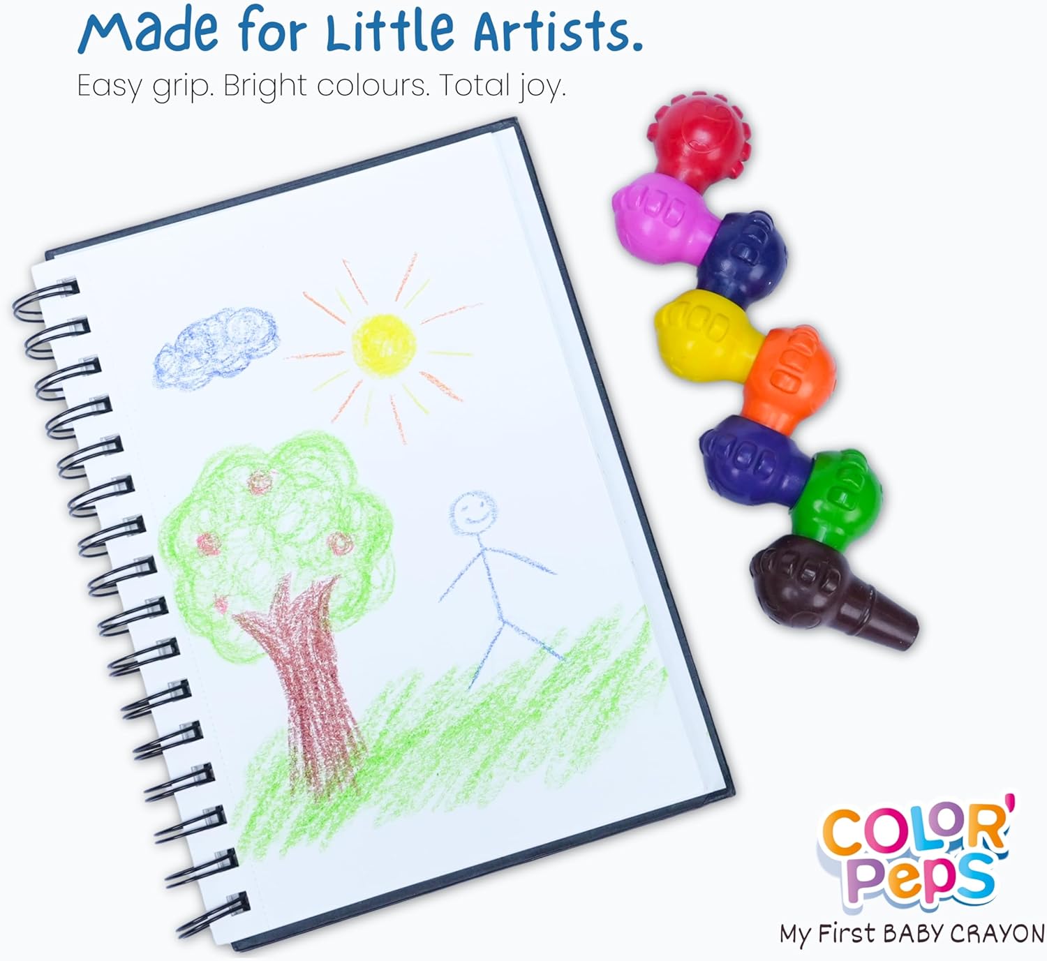Maped My First Baby Crayons Grip- 8 Bright colours with Fun Eraser|Erasable Crayons |Ergonomic Grip|Coloring Activity for Kids|Clean & Non toxic Coloring Supply|Stylish-Protected Eraser|Early Age Gift