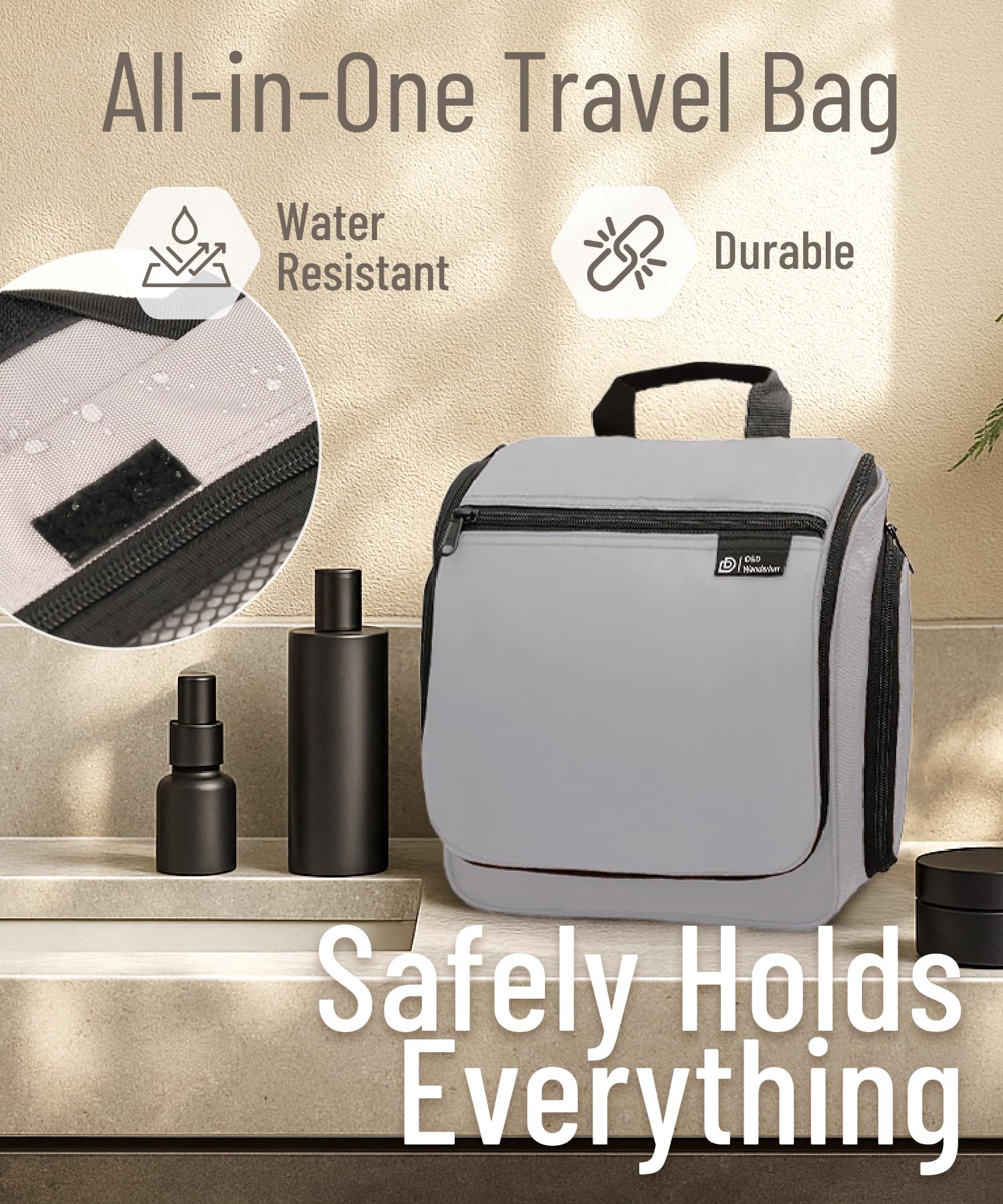 D&D Kulturbeutel zum Aufhängen für Damen und Herren - Kosmetik-, Make-up- und Toilettenartikel-Organizer-Set mit 10 Fächern, Reißverschlüssen, XXL-Metall-Drehhaken, wasserabweisendes Nylon
